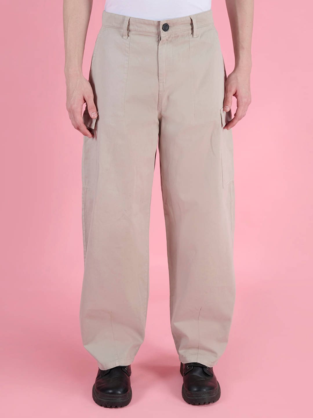     			Bene Kleed Men Classic Solid Cotton Loose Fit Cargos