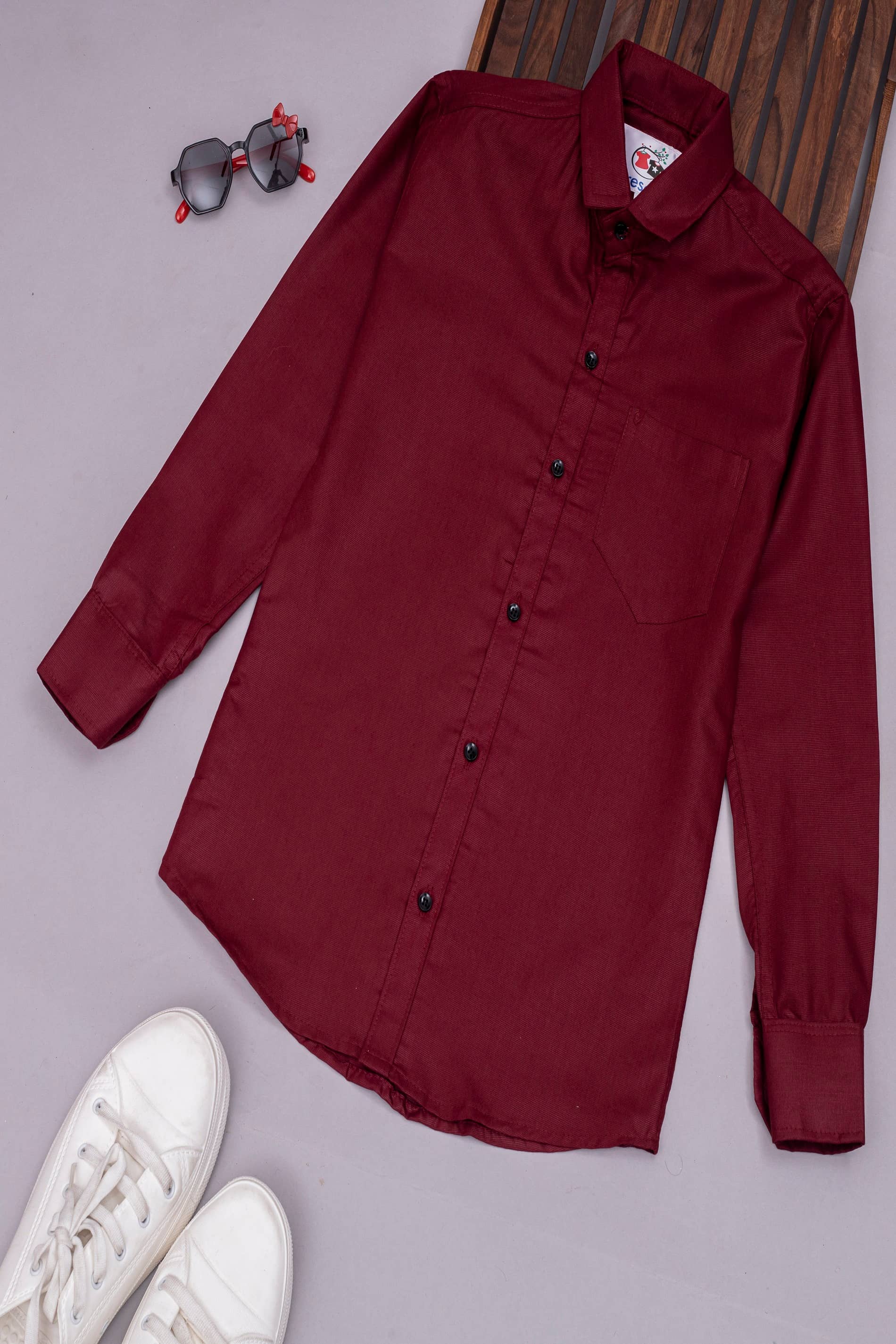 CRESALE Pack of 1 Boys Cotton Blend Full Sleeves Shirt ( Maroon )