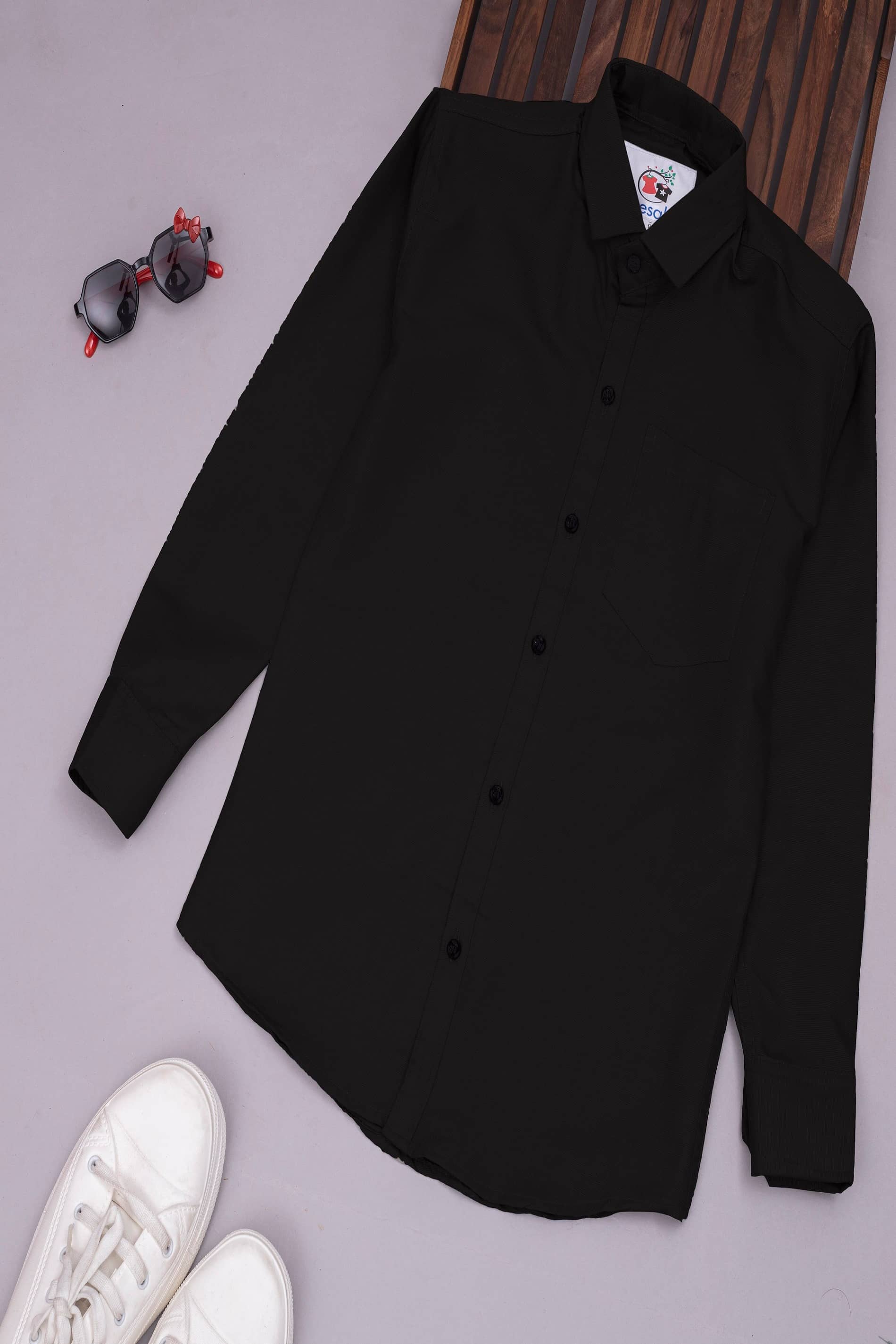 CRESALE Pack of 1 Boys Cotton Blend Full Sleeves Shirt ( Black )