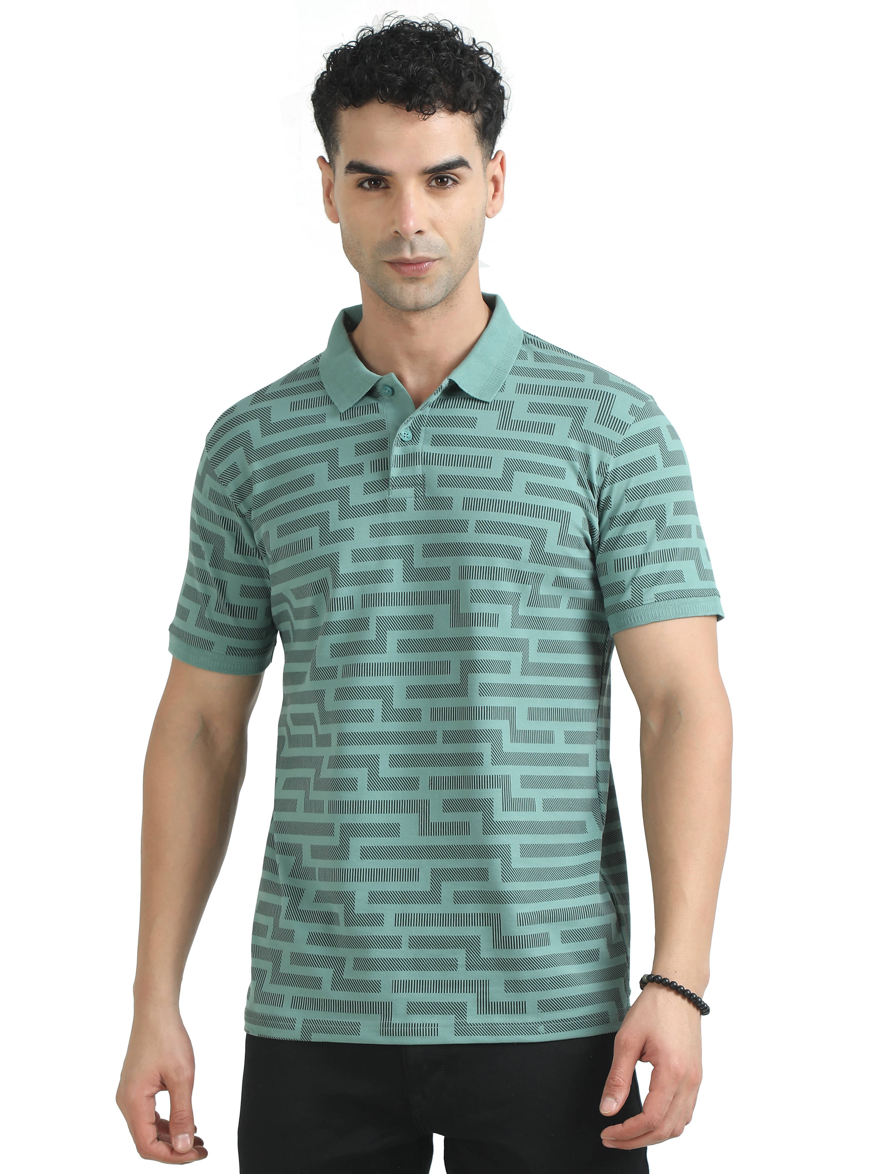     			Cool Colors Pack of 1 Cotton Regular Fit Printed Half Sleeves Men's Polo T Shirt ( Green )