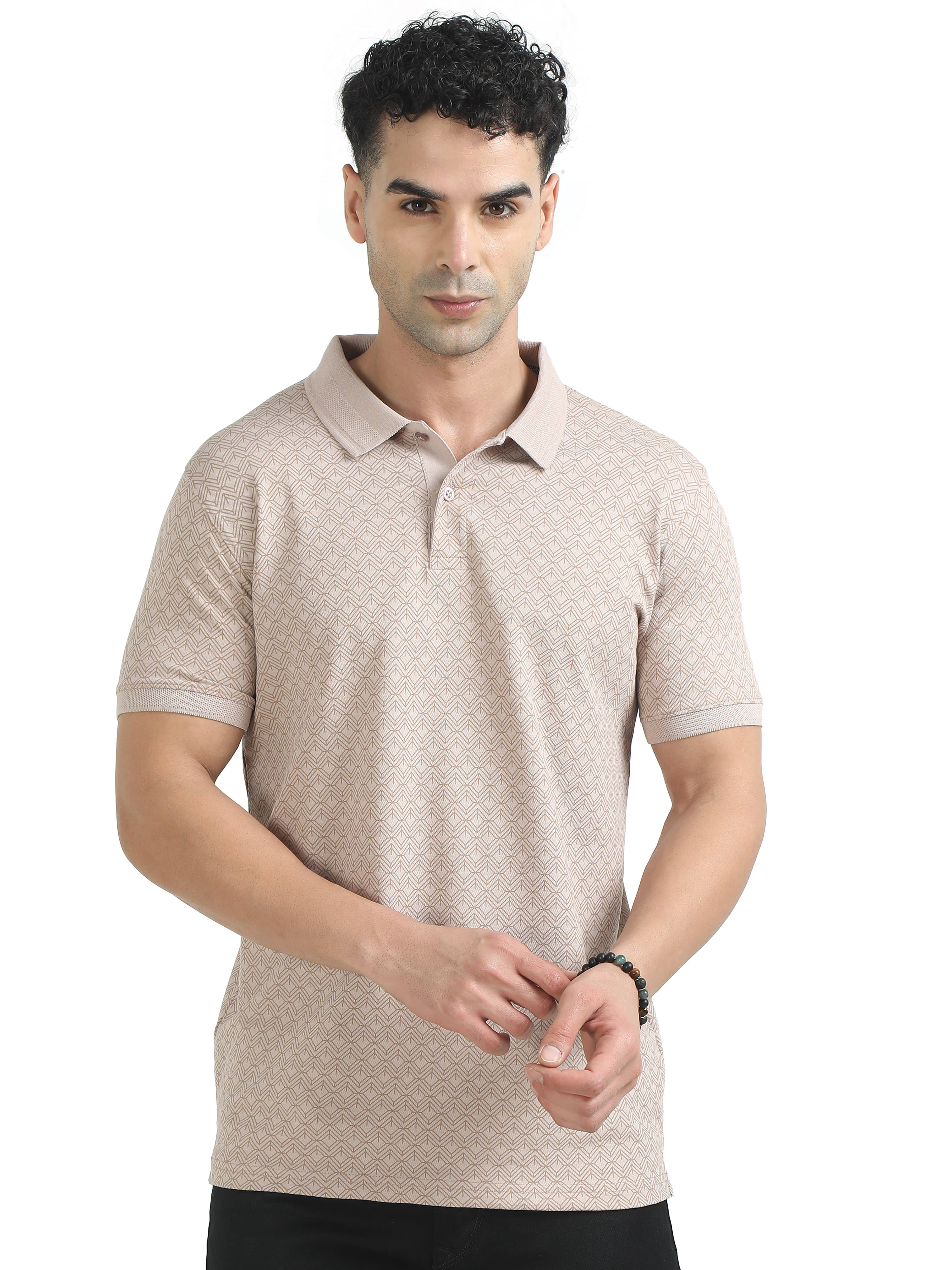 Cool Colors Pack of 1 Cotton Regular Fit Printed Half Sleeves Men's Polo T Shirt ( Cream ) Cool Colors Pack of 1 Cotton Regular Fit Printed Half Sleeves Men's Polo T Shirt ( Cream )