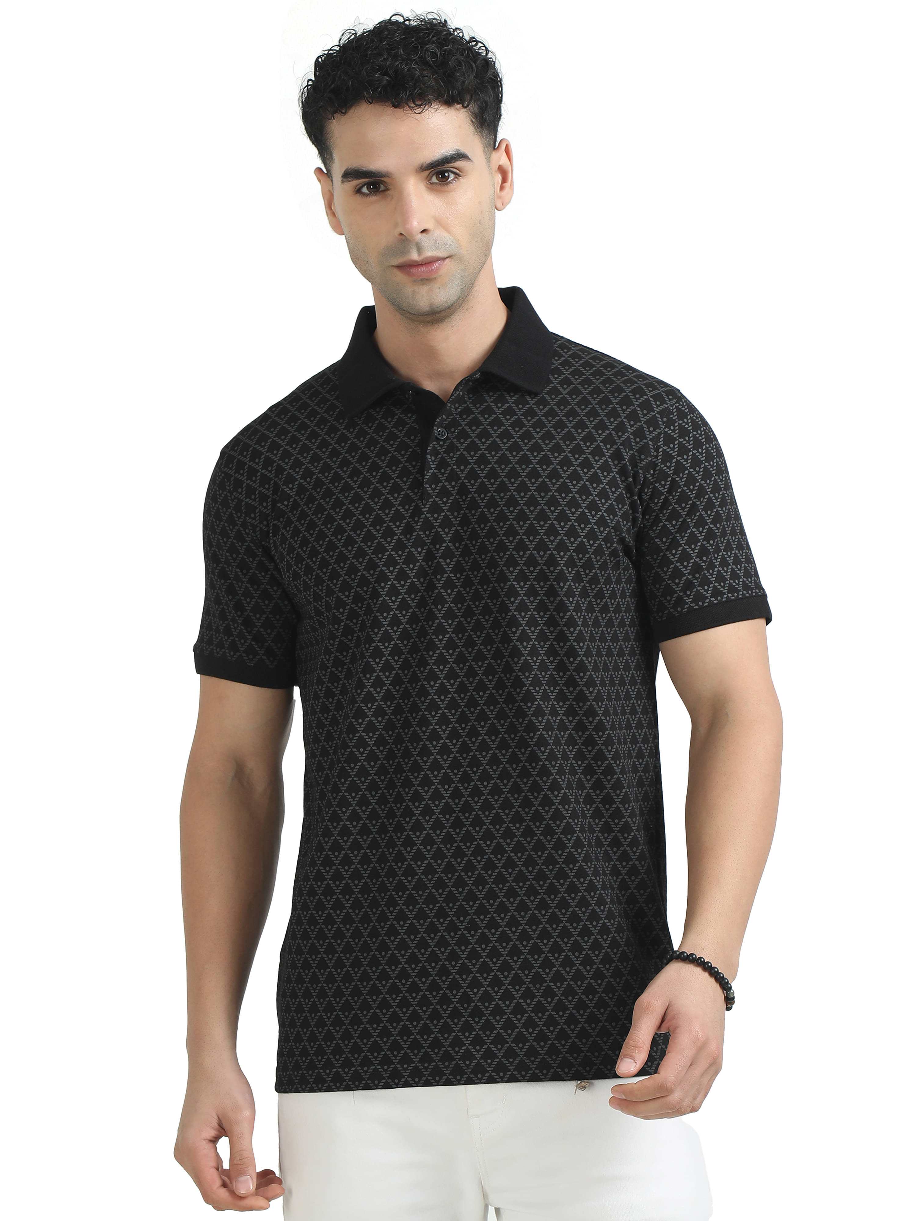     			Cool Colors Pack of 1 Cotton Regular Fit Printed Half Sleeves Men's Polo T Shirt ( Black )