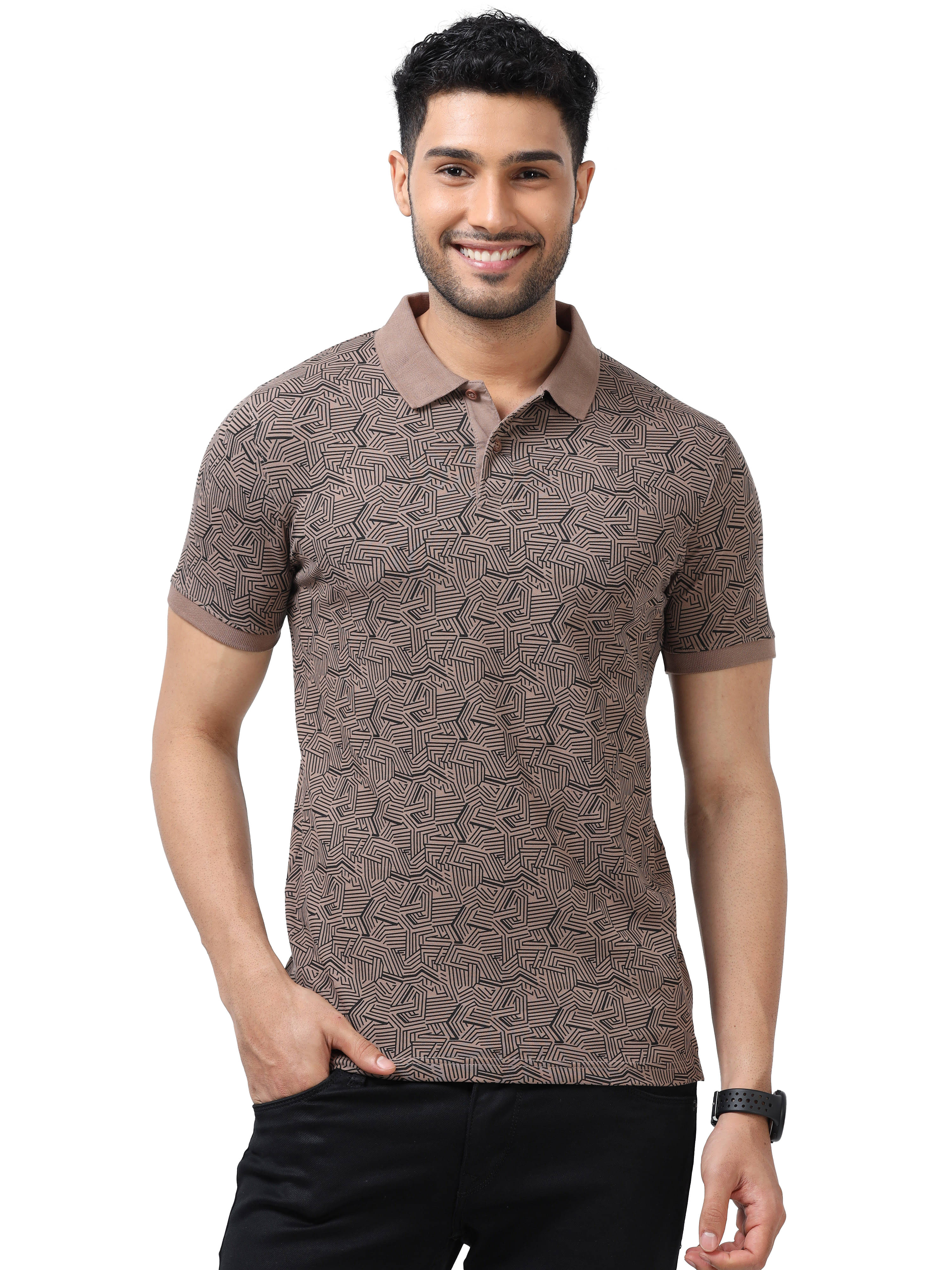 Cool Colors Pack of 1 Cotton Regular Fit Printed Half Sleeves Men's Polo T Shirt ( Brown ) Cool Colors Pack of 1 Cotton Regular Fit Printed Half Sleeves Men's Polo T Shirt ( Brown )