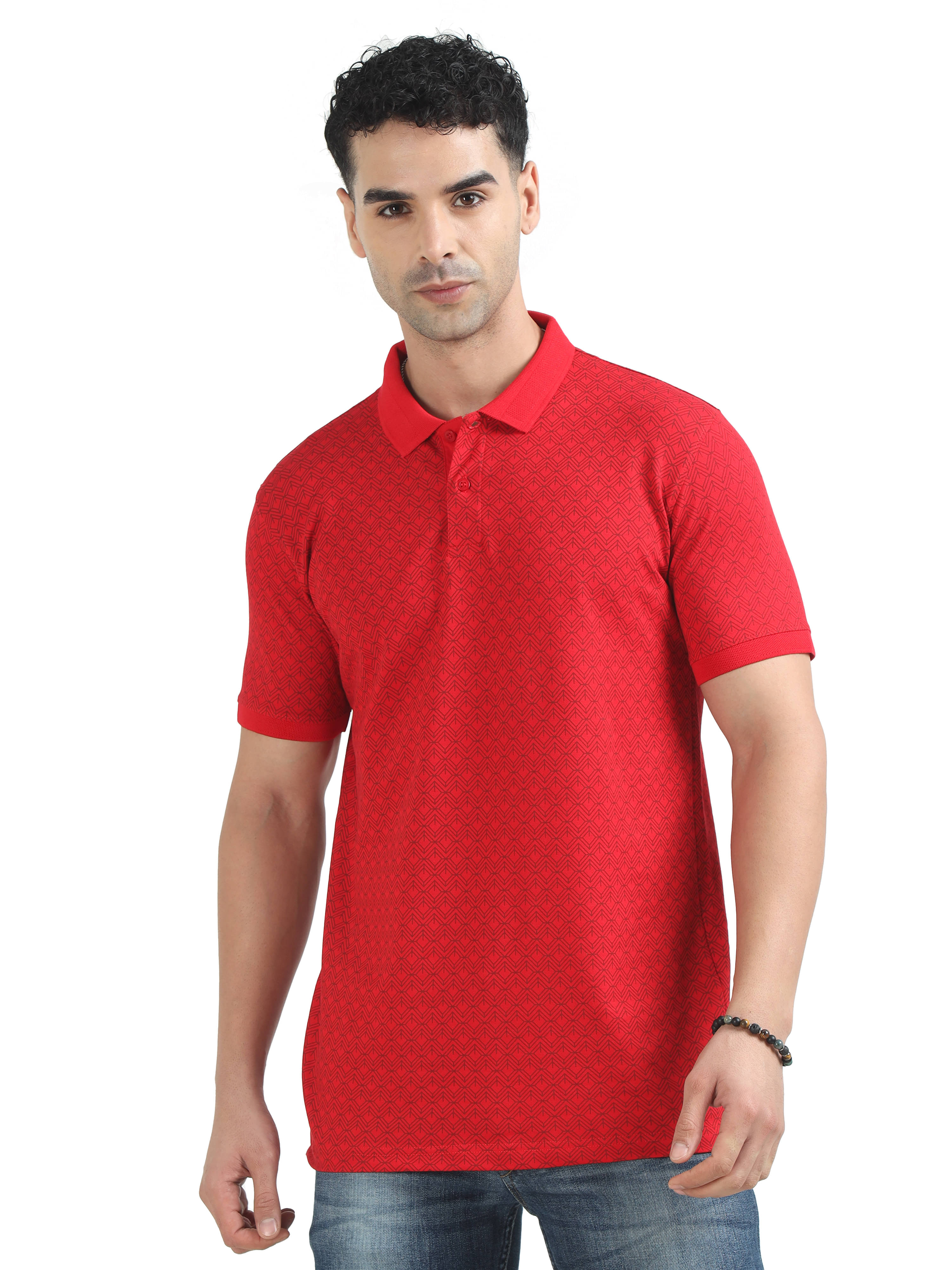 Cool Colors Pack of 1 Cotton Regular Fit Printed Half Sleeves Men's Polo T Shirt ( Red ) Cool Colors Pack of 1 Cotton Regular Fit Printed Half Sleeves Men's Polo T Shirt ( Red )