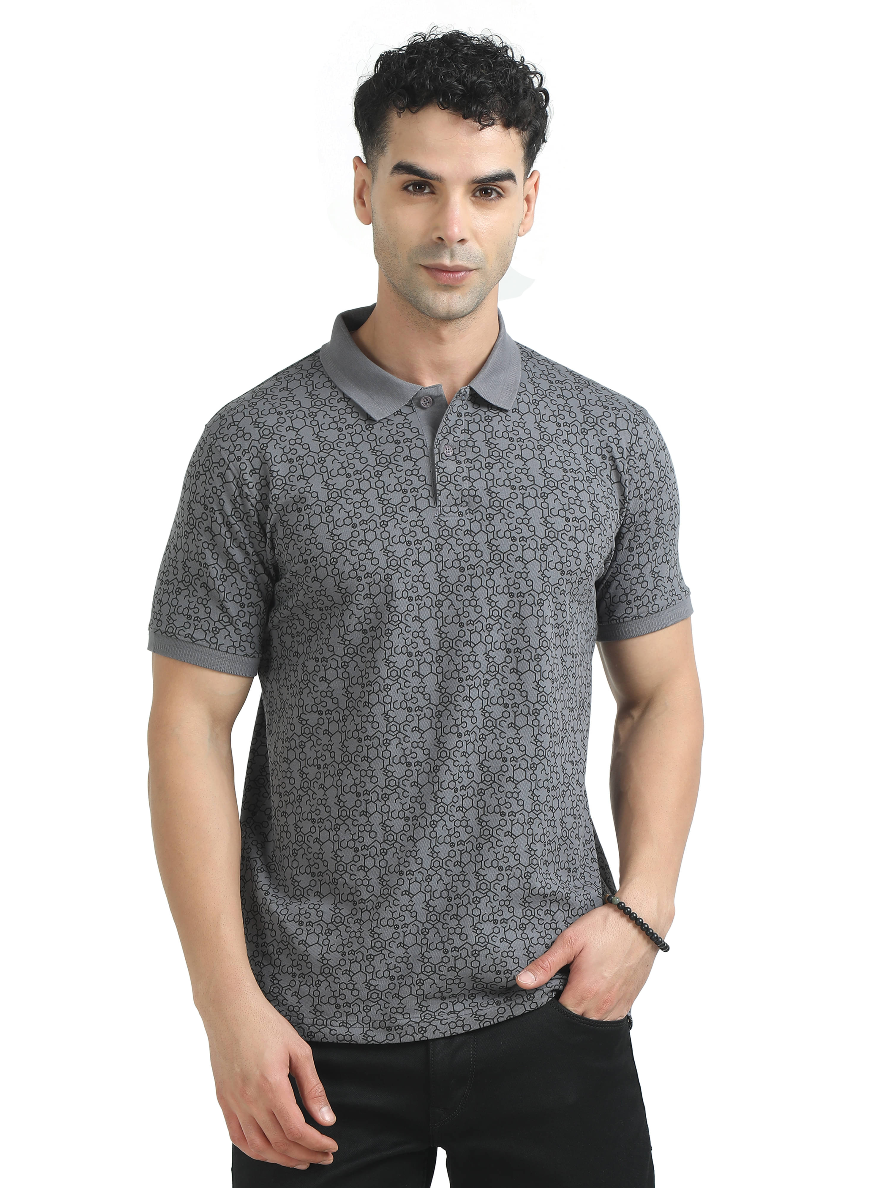 Cool Colors Pack of 1 Cotton Regular Fit Printed Half Sleeves Men's Polo T Shirt ( Dark Grey ) Cool Colors Pack of 1 Cotton Regular Fit Printed Half Sleeves Men's Polo T Shirt ( Dark Grey )