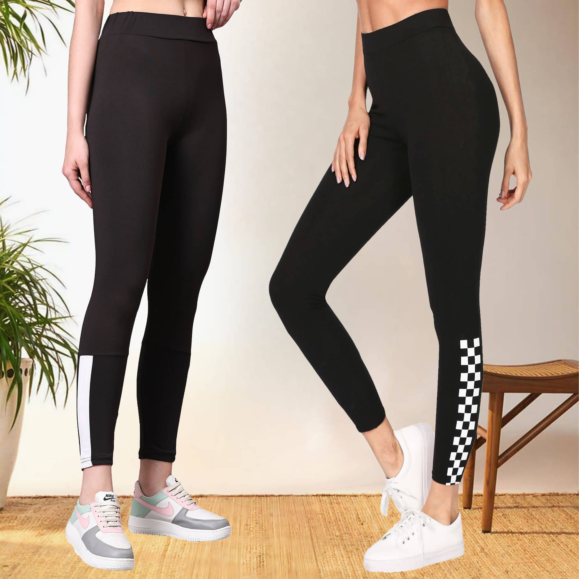 DTR FASHION - Cotton Blend Regular Fit Multicolor Women's Jeggings ( Pack of 2 ) DTR FASHION - Cotton Blend Regular Fit Multicolor Women's Jeggings ( Pack of 2 )