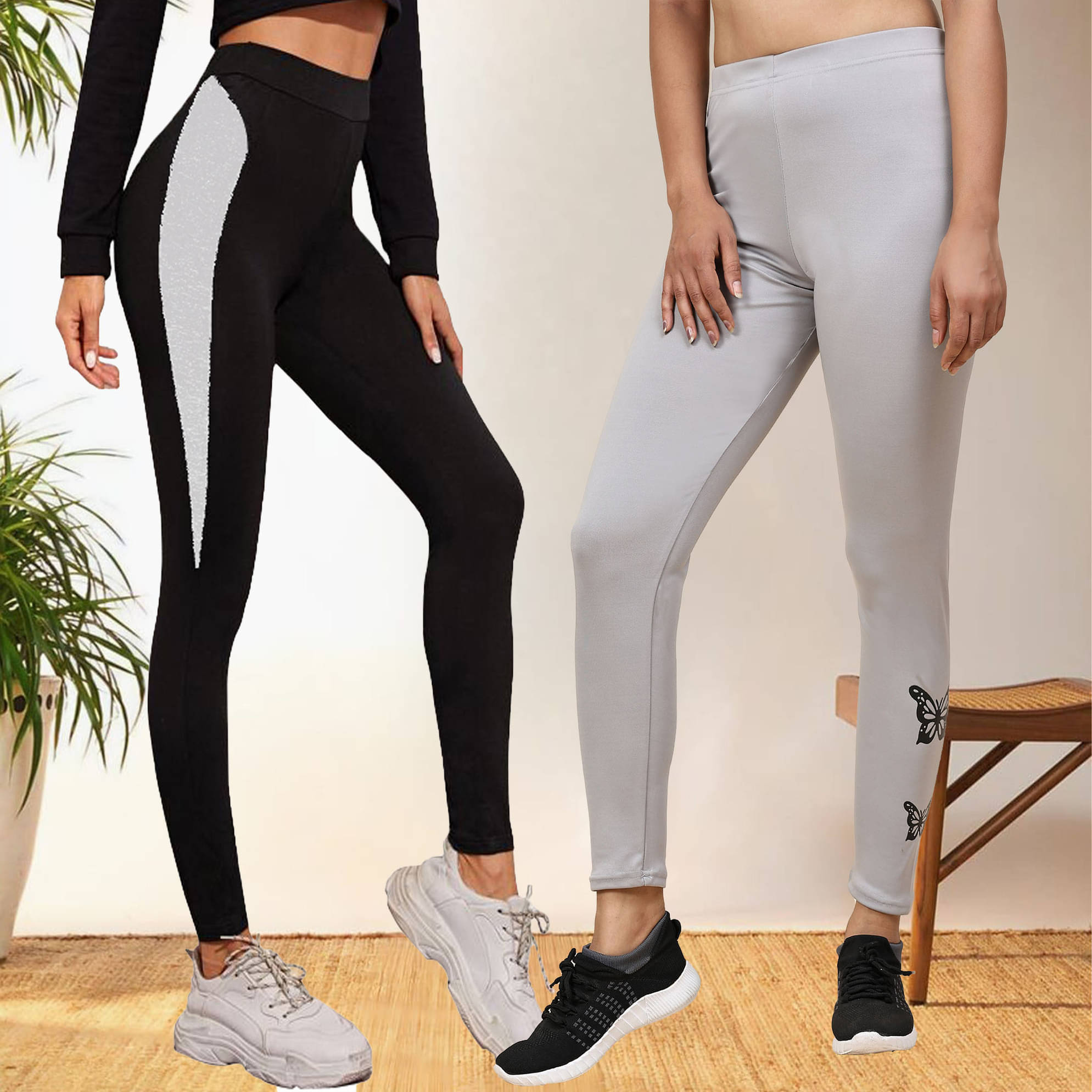 DTR FASHION - Cotton Blend Regular Fit Multicolor Women's Jeggings ( Pack of 2 ) DTR FASHION - Cotton Blend Regular Fit Multicolor Women's Jeggings ( Pack of 2 )