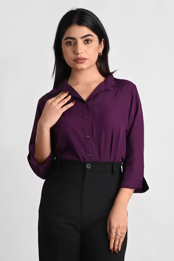 Faiseanta Women Solid Polyester Shirt ( Purple ) Faiseanta Women Solid Polyester Shirt ( Purple )