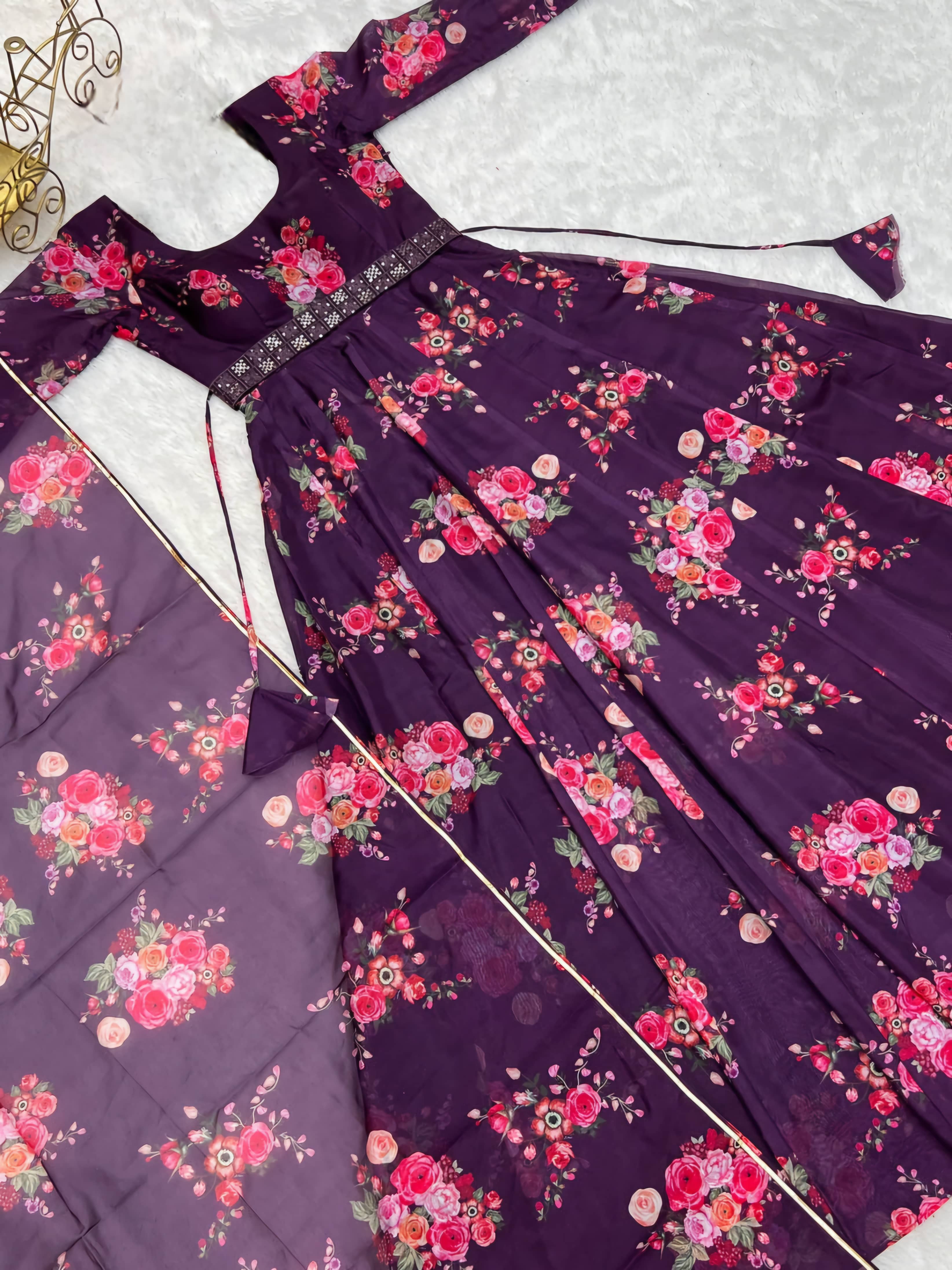 Femvy Purple Anarkali Cotton Blend Women's Stitched Ethnic Gown ( Pack of 1 ) - Unstitched Fabrics | Buy online on ZillyBuy