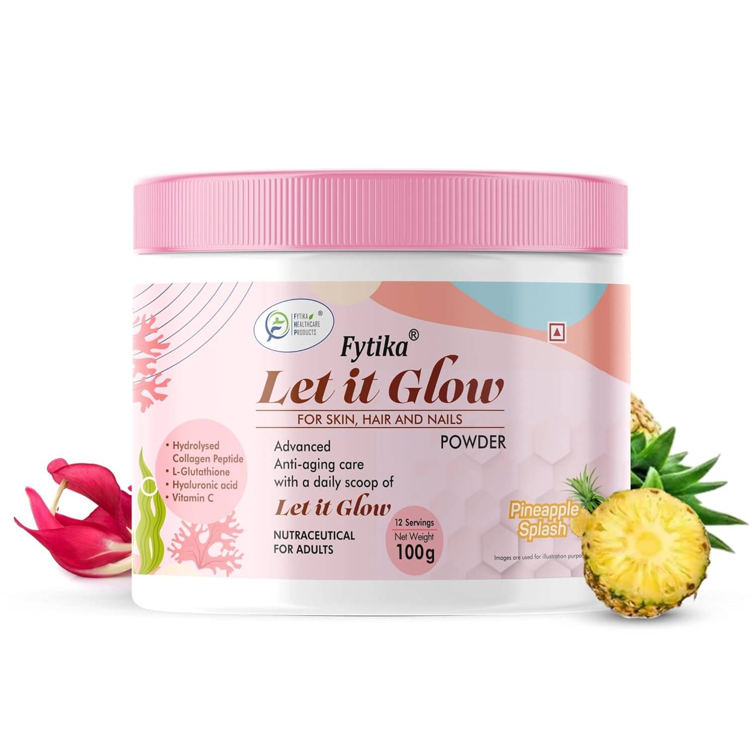     			Fytika Let it Glow Collagen Powder - Boosts Skin Radiance, Hair Health, Nail Strength, For Men, Women - Pineapple Flavor - 100 G