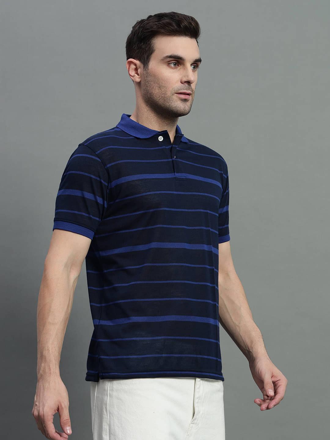 GET GOLF Pack of 1 Cotton Blend Regular Fit Striped Half Sleeves Men's Polo T Shirt ( Navy Blue ) GET GOLF Pack of 1 Cotton Blend Regular Fit Striped Half Sleeves Men's Polo T Shirt ( Navy Blue )