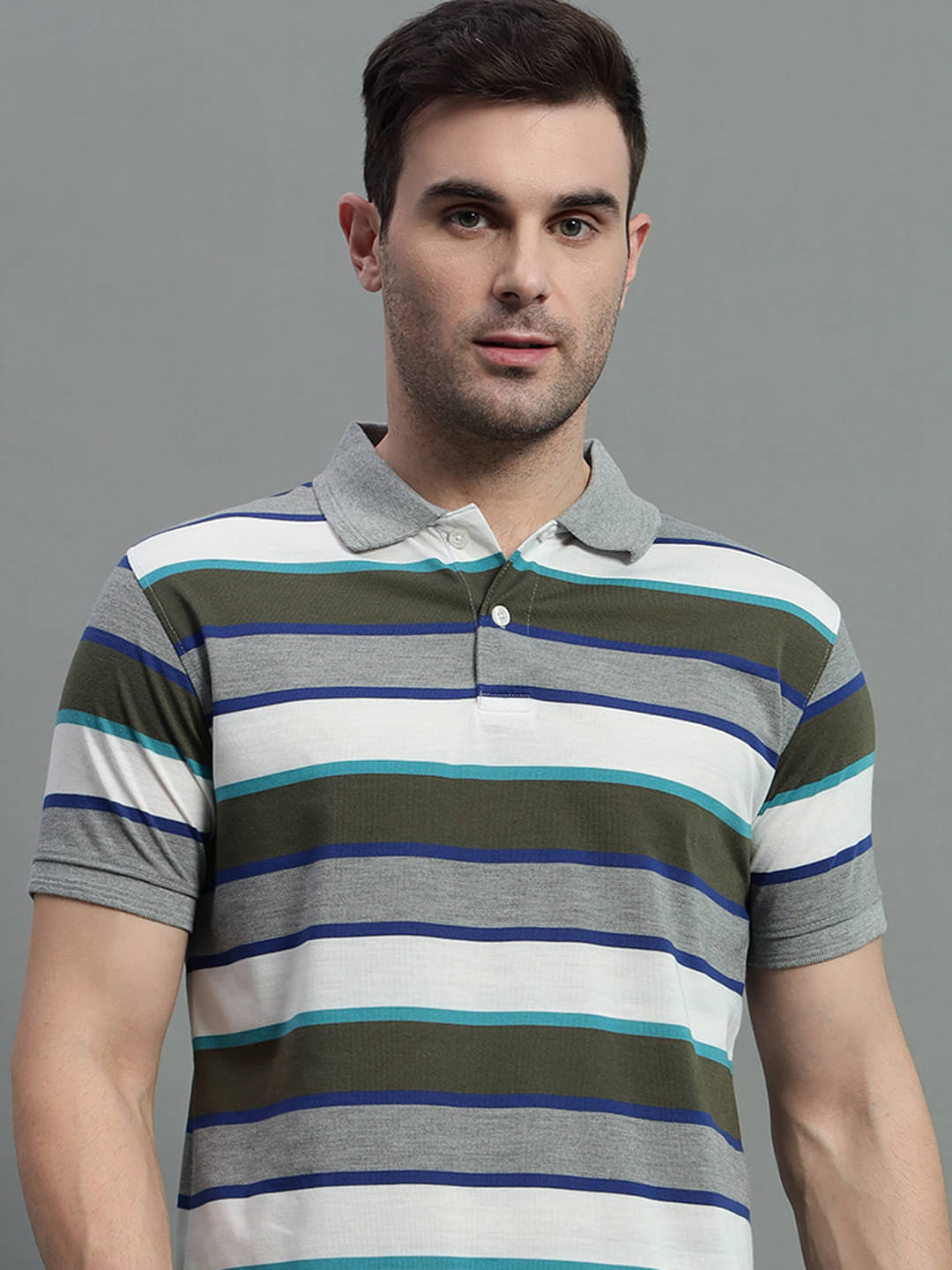 GET GOLF Pack of 1 Cotton Blend Regular Fit Striped Half Sleeves Men's Polo T Shirt ( Grey ) GET GOLF Pack of 1 Cotton Blend Regular Fit Striped Half Sleeves Men's Polo T Shirt ( Grey )