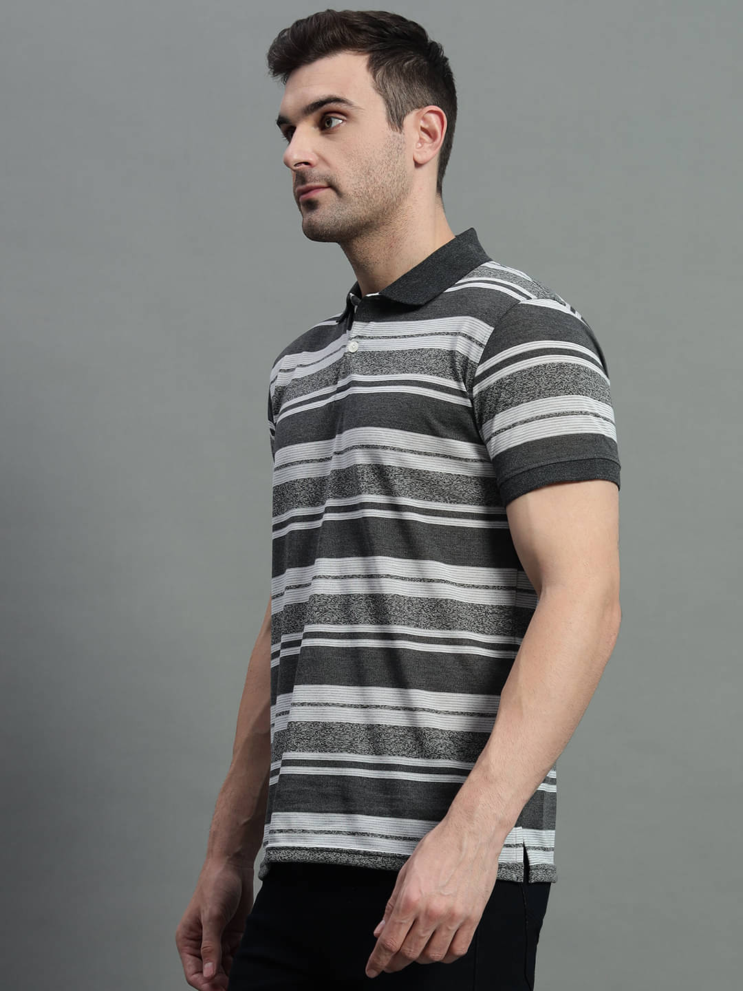 GET GOLF Pack of 1 Cotton Blend Regular Fit Striped Half Sleeves Men's Polo T Shirt ( Grey ) GET GOLF Pack of 1 Cotton Blend Regular Fit Striped Half Sleeves Men's Polo T Shirt ( Grey )
