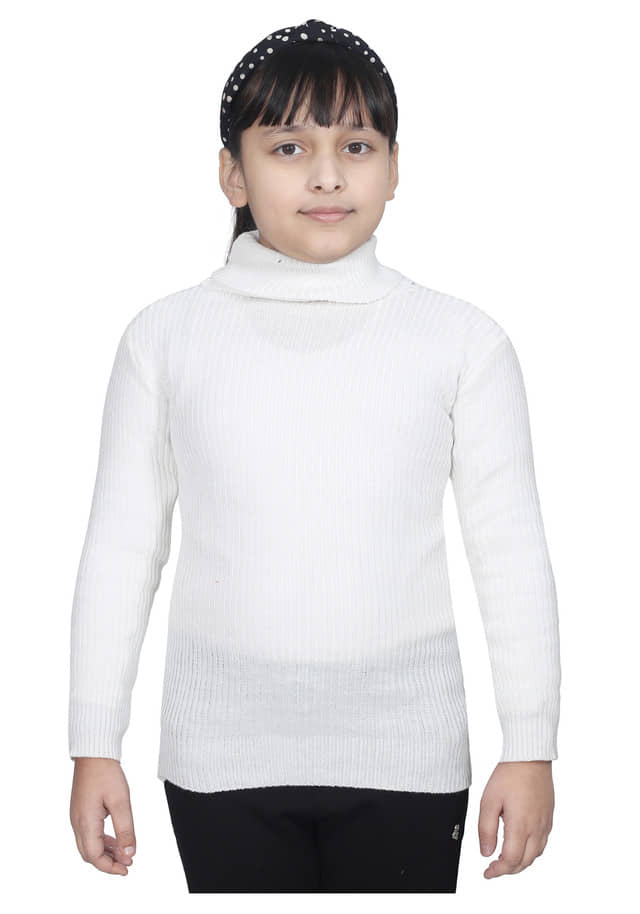 IndiWeaves Pack of 1 Girls Wollen Pullover ( White )