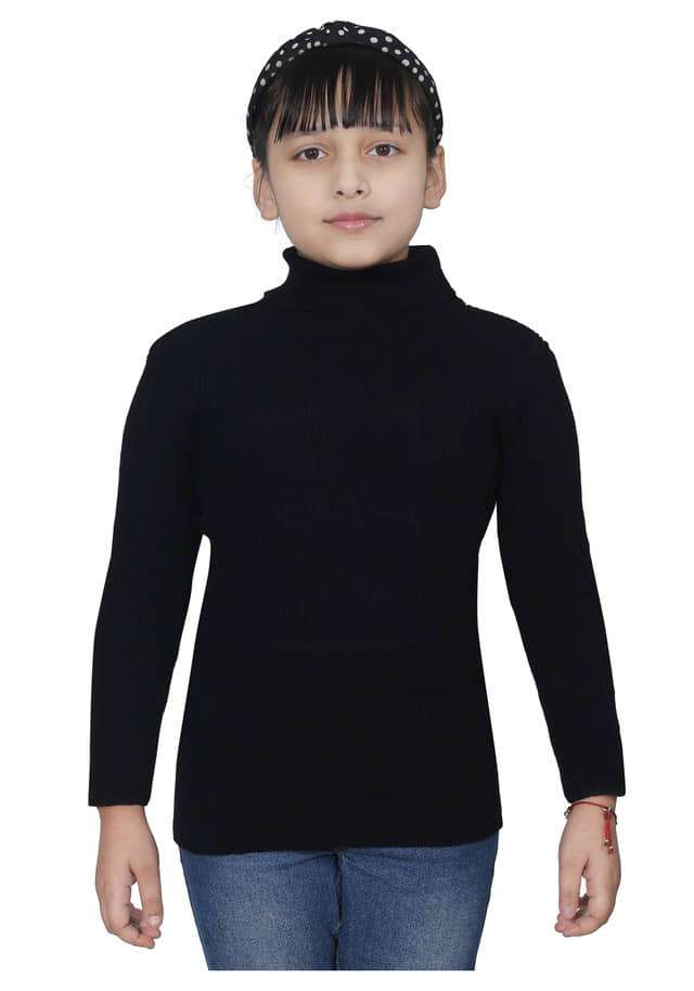 IndiWeaves Pack of 1 Girls Wollen Pullover ( Black )