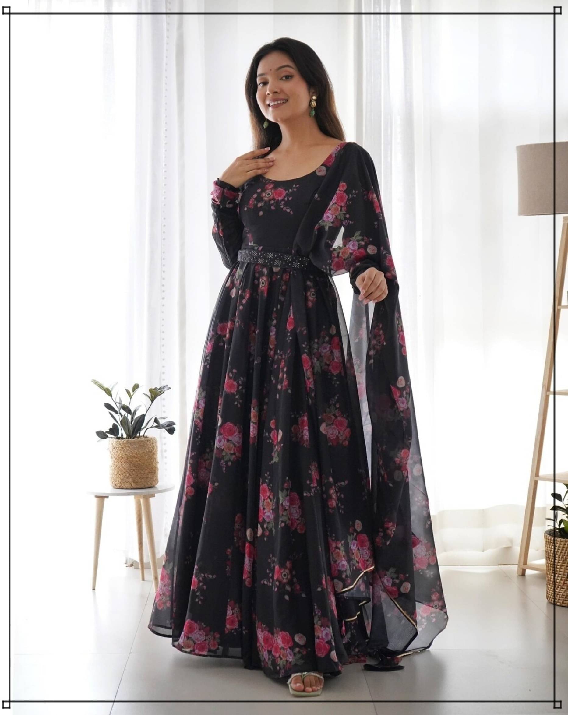 JASH CREATION Black Flared Cotton Blend Women's Stitched Ethnic Gown ( Pack of 1 ) JASH CREATION Black Flared Cotton Blend Women's Stitched Ethnic Gown ( Pack of 1 )