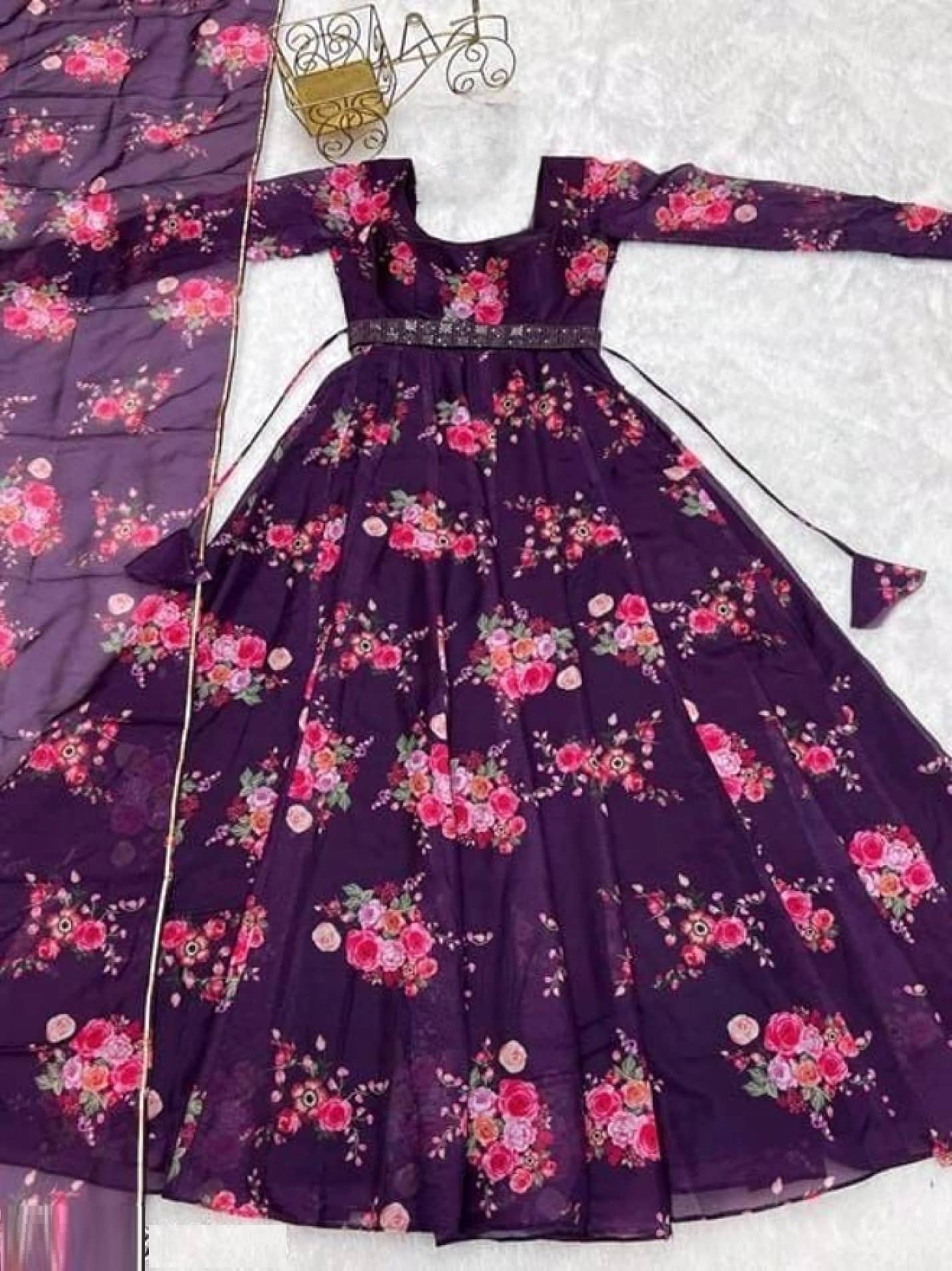 JASH CREATION Black Flared Cotton Blend Women's Stitched Ethnic Gown ( Pack of 1 ) - Unstitched Fabrics | Buy online on ZillyBuy