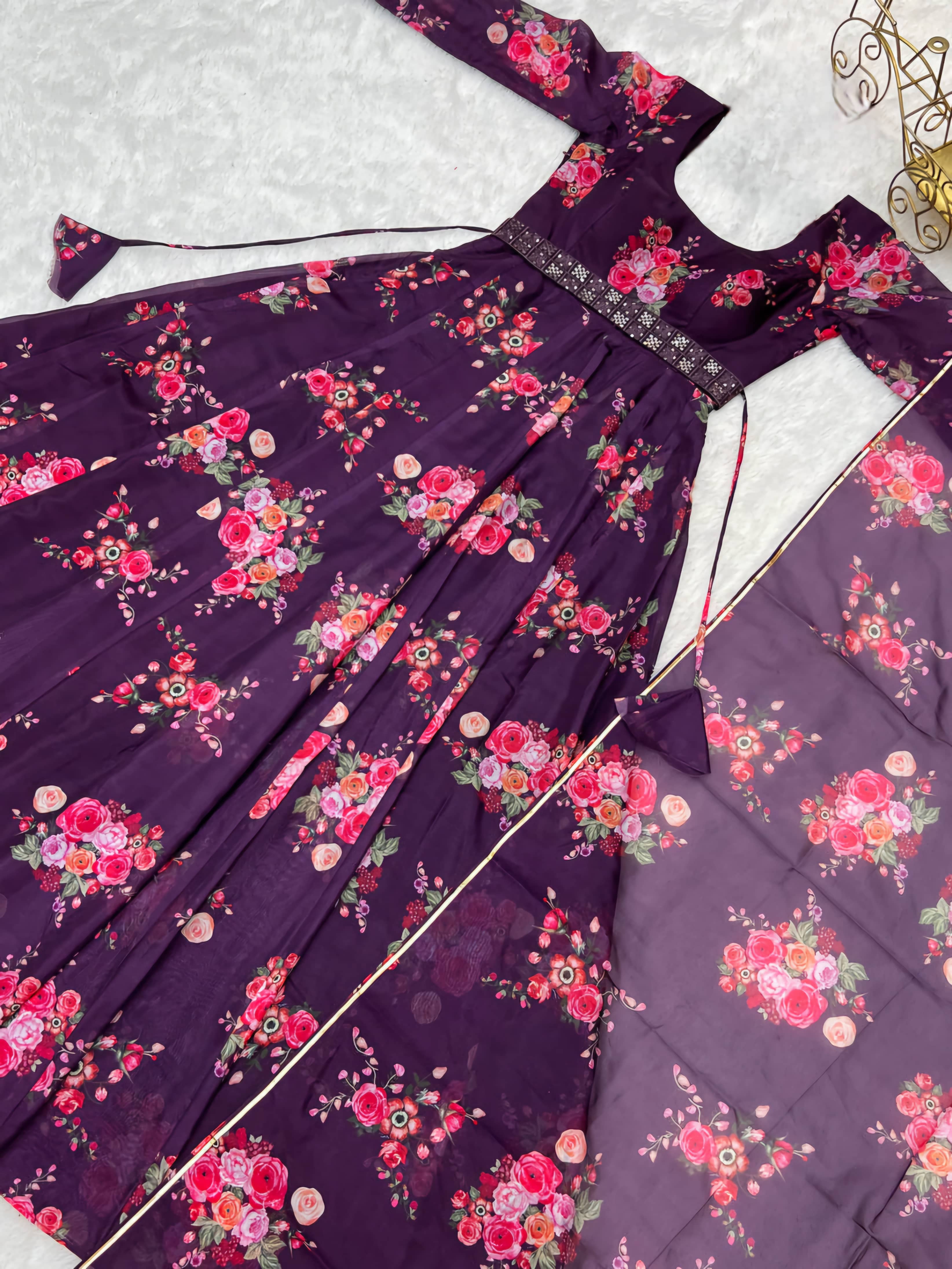 JASH CREATION Purple Flared Cotton Blend Women's Stitched Ethnic Gown ( Pack of 1 ) - Unstitched Fabrics | Buy online on ZillyBuy