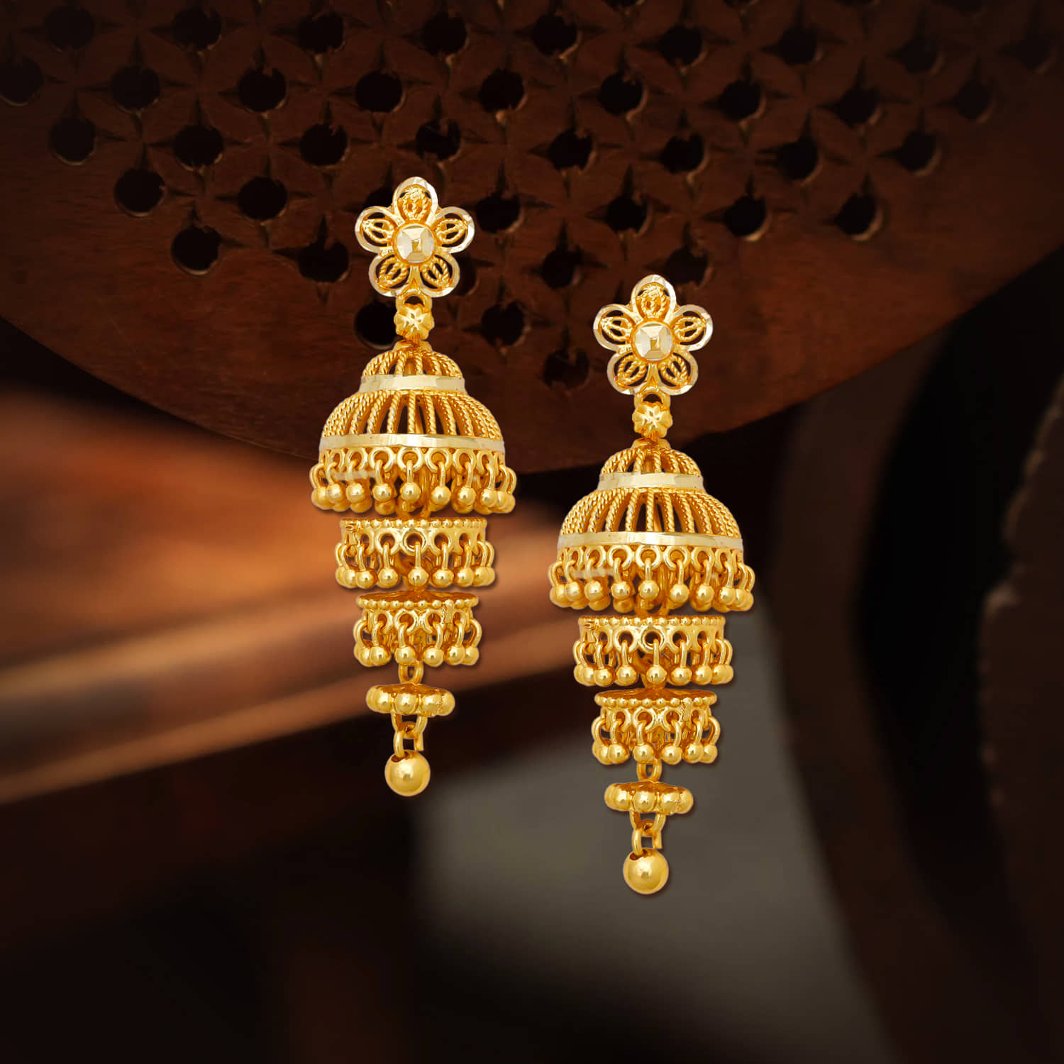 LUV FASHION Golden Jhumki Earrings ( Pack of 1 ) - Earrings | Buy online on ZillyBuy