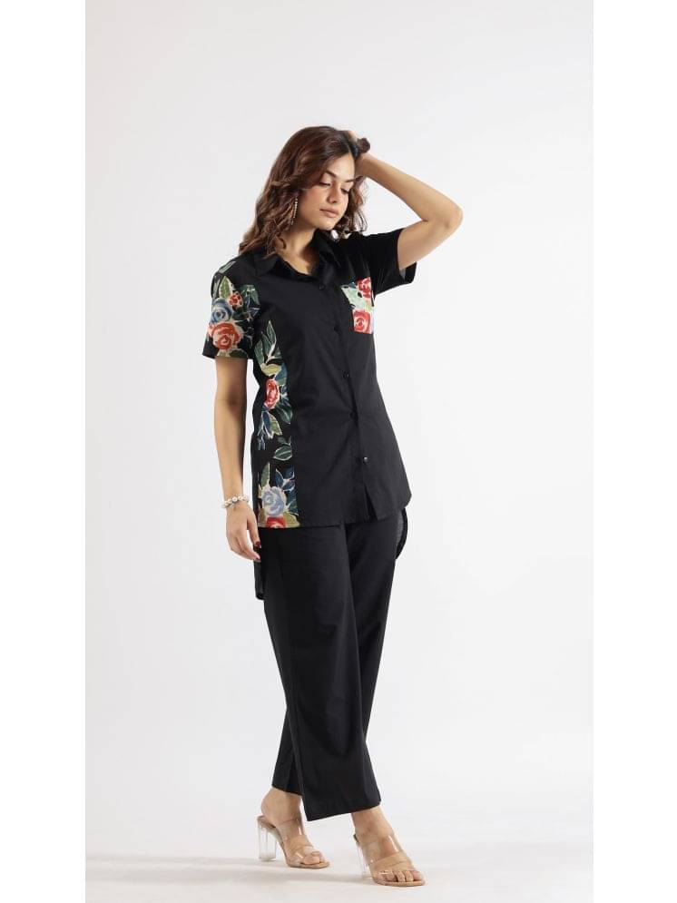    			Label Flavia Women Printed Shirt With Trousers Co-Ord Set ( Black )