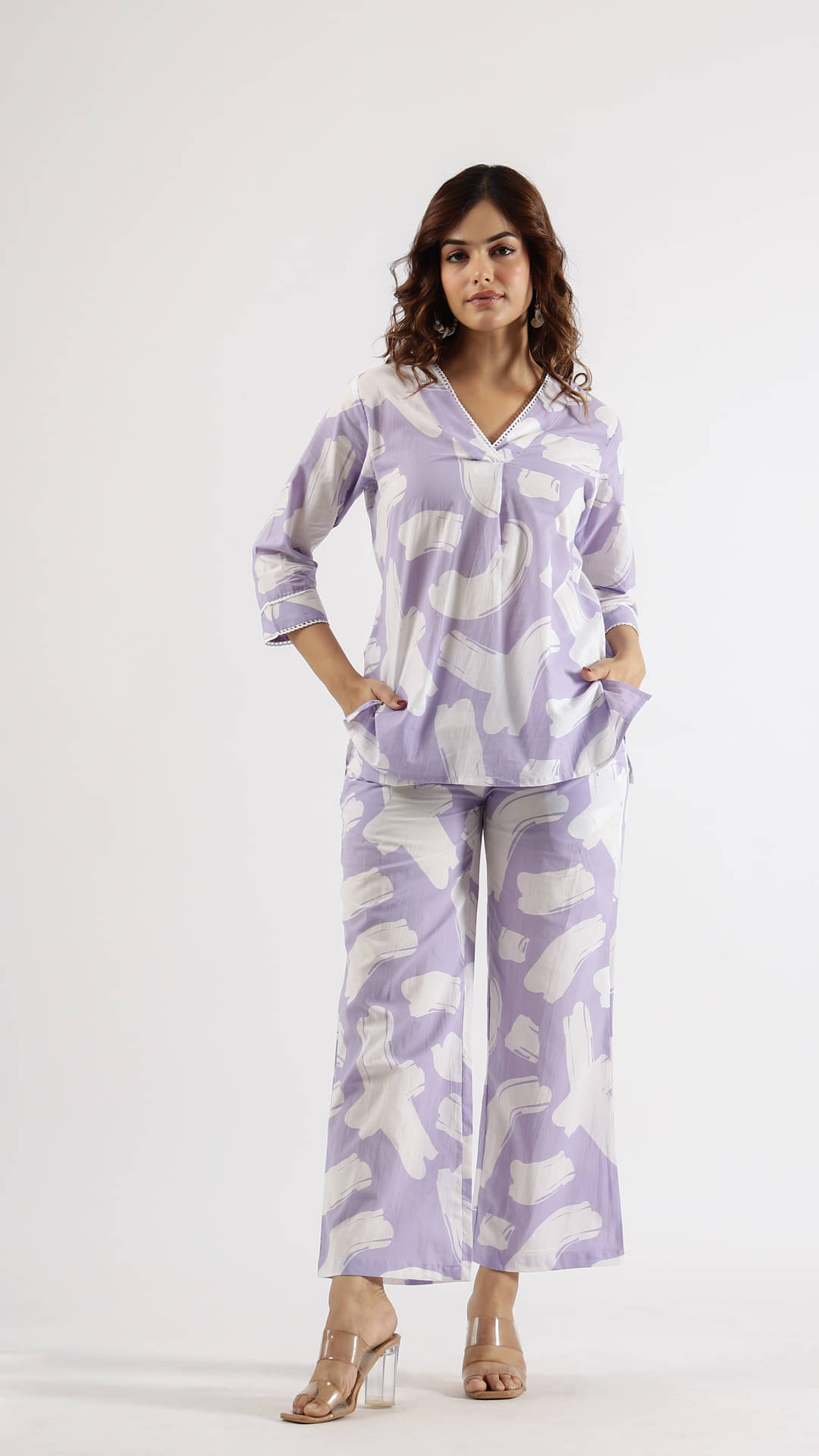     			Label Flavia Women Printed Top With Palazzos Co-Ord Set ( Blue )