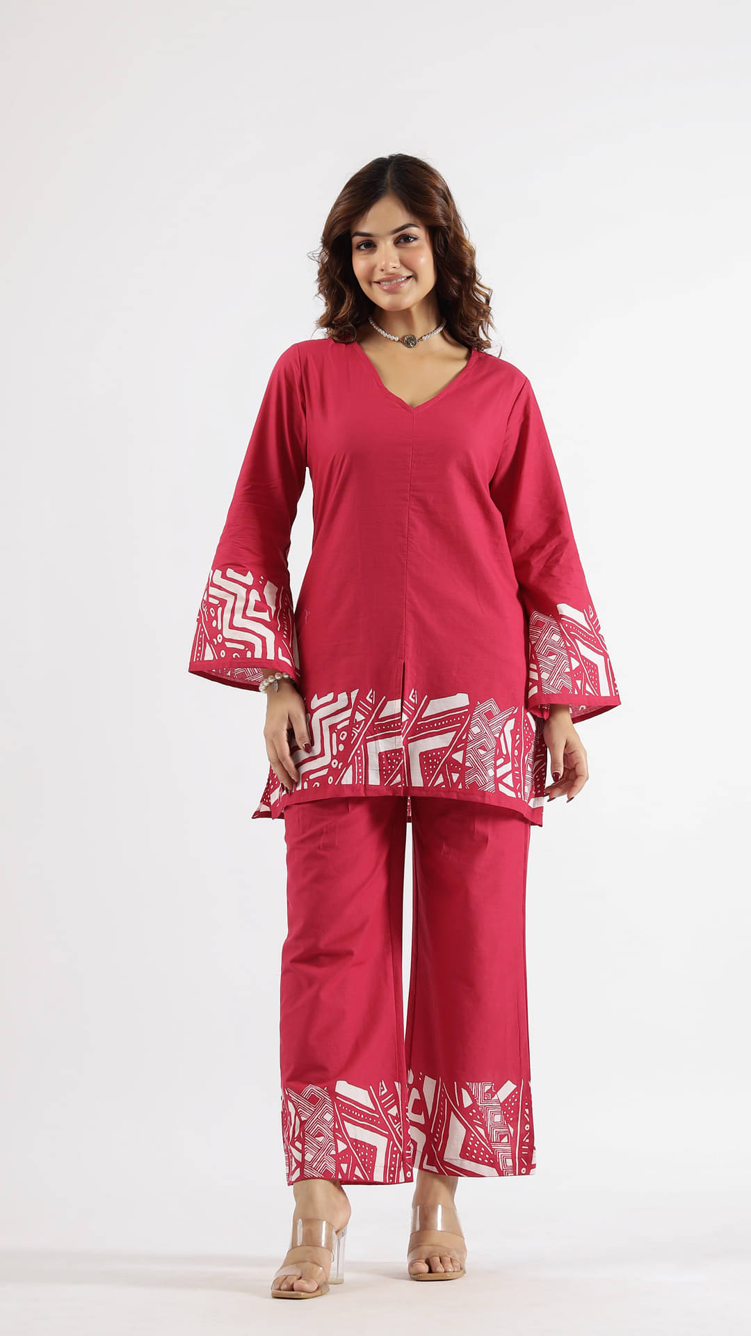     			Label Flavia Women Printed Top With Palazzos Co-Ord Set ( Red )