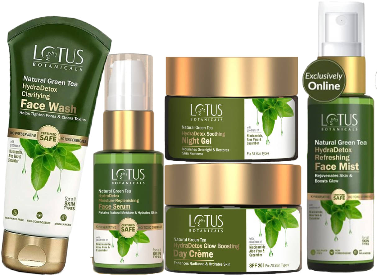 Lotus Botanicals Natural Green Tea Day Cream 50g,Night Gel 50g,FaceWash 100g ,Serum 30ml ,Mist 30ml (Pack of 4) Lotus Botanicals Natural Green Tea Day Cream 50g,Night Gel 50g,FaceWash 100g ,Serum 30ml ,Mist 30ml (Pack of 4)
