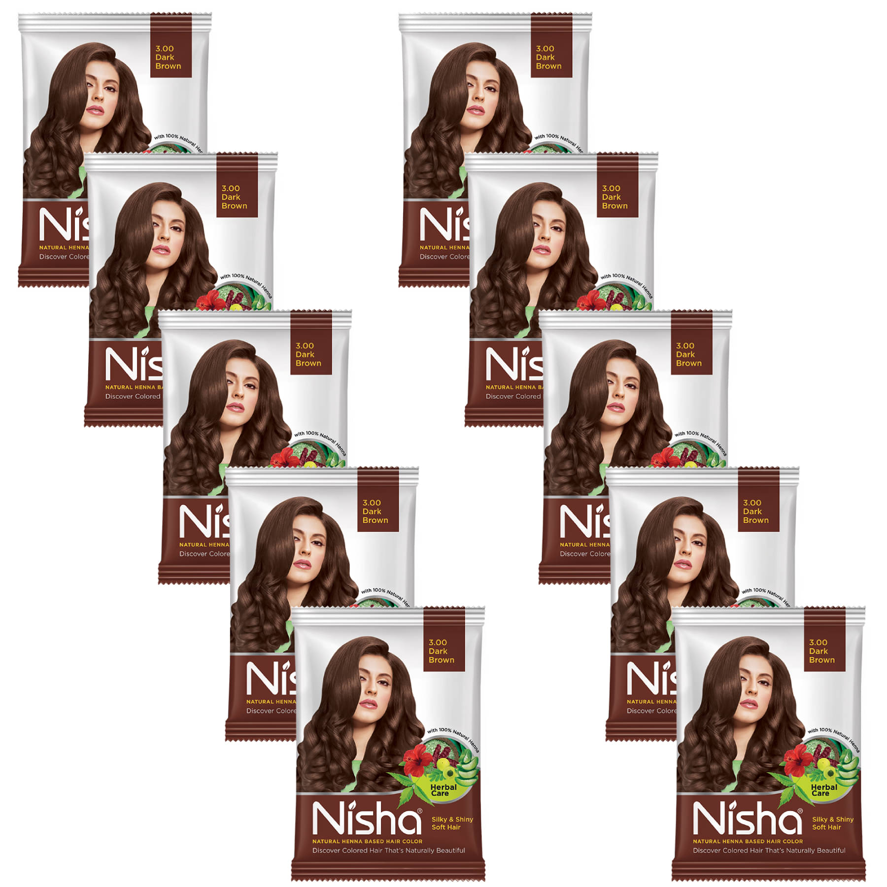     			Nisha Henna Based Hair Color Dark Brown 25g Pack of 10, Ammonia Free Henna Powder Hair Colour Dye Brown Hair Color
