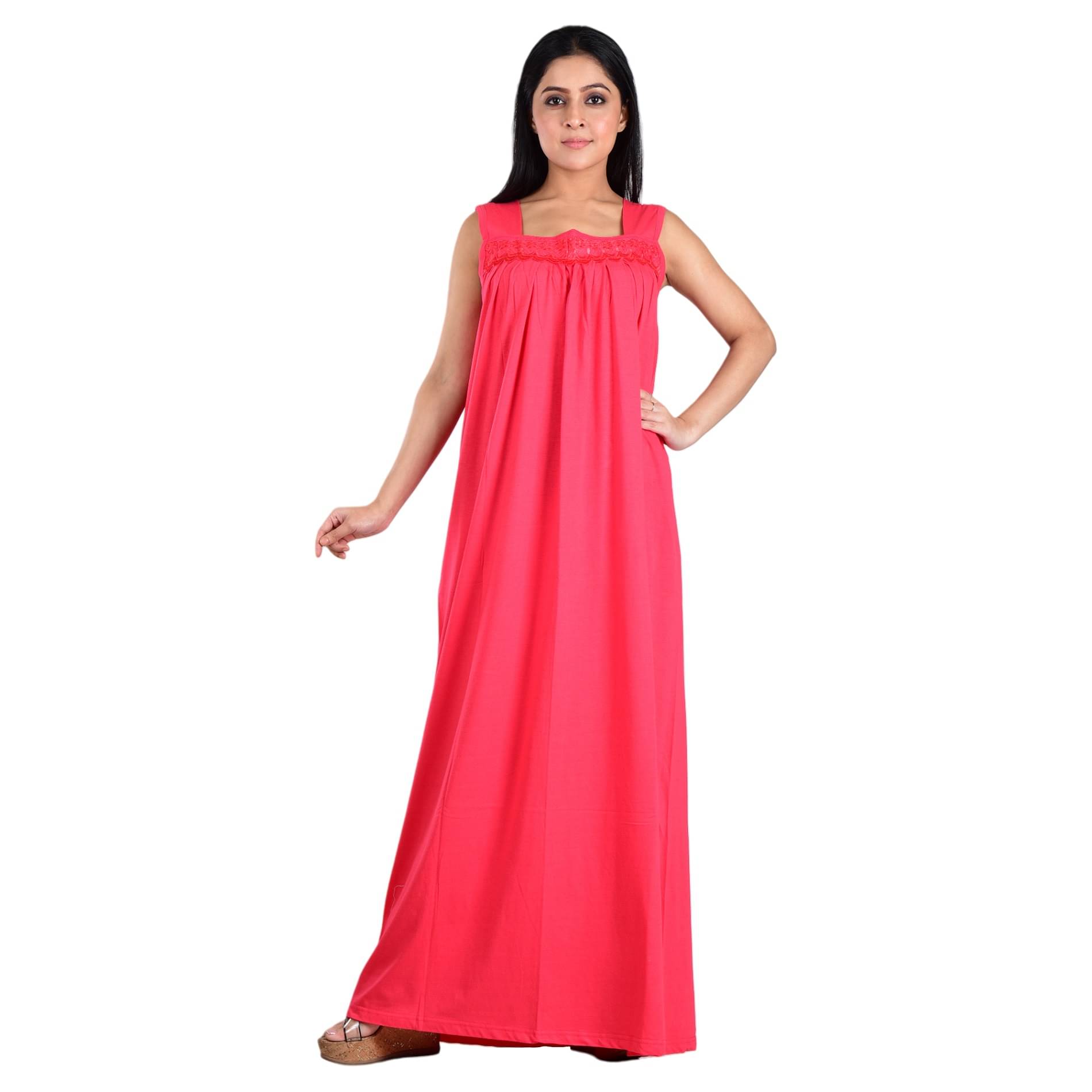 PIYALI'S CREATION WOMEN'S Pink Hosiery Women's Nightwear Nighty & Night Gowns ( Pack of 1 ) PIYALI'S CREATION WOMEN'S Pink Hosiery Women's Nightwear Nighty & Night Gowns ( Pack of 1 )