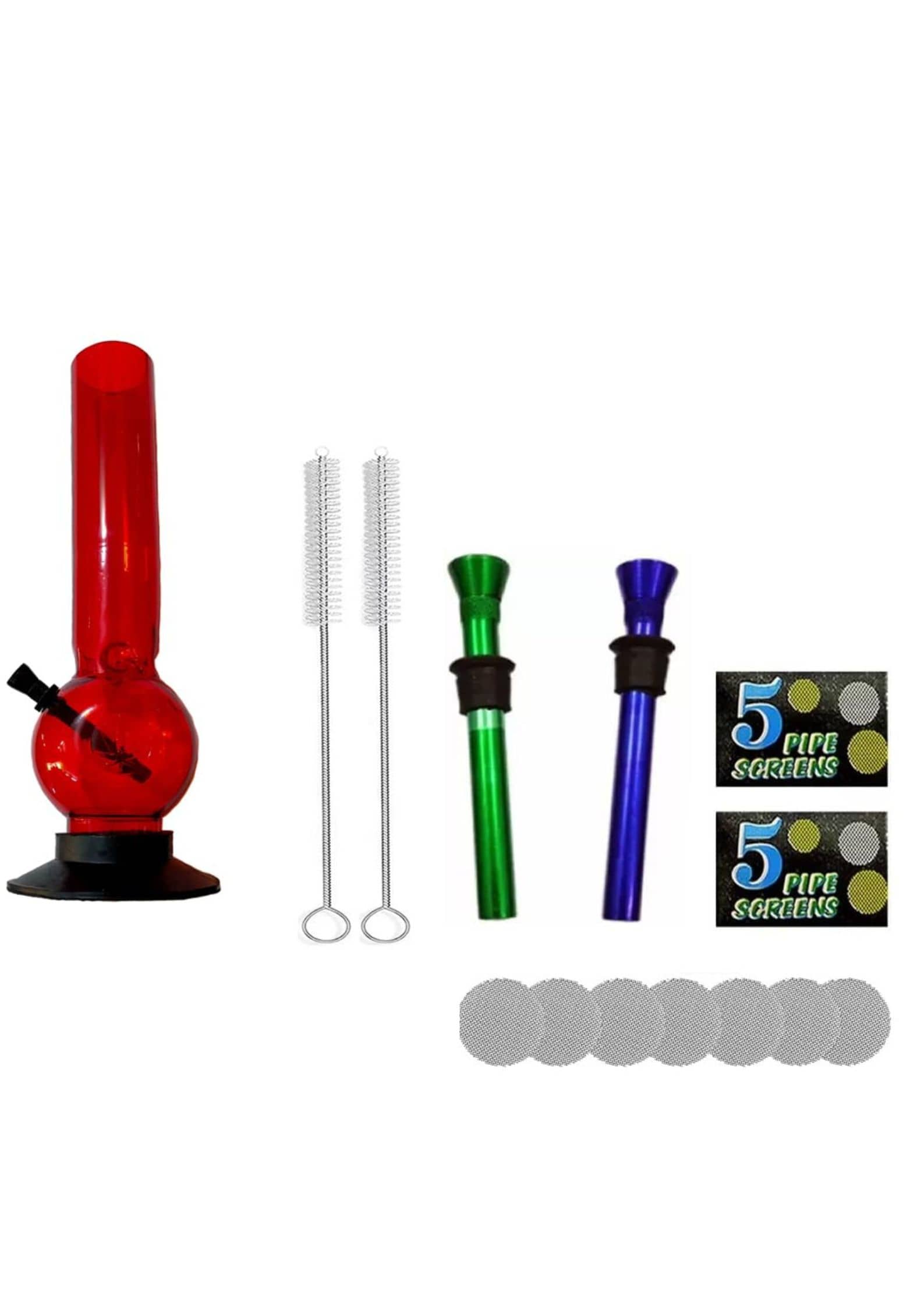 PUFF SMART 12 INCH BONG ACRYLIC WATERPIPE COMBO SET (COLOR-RED)
