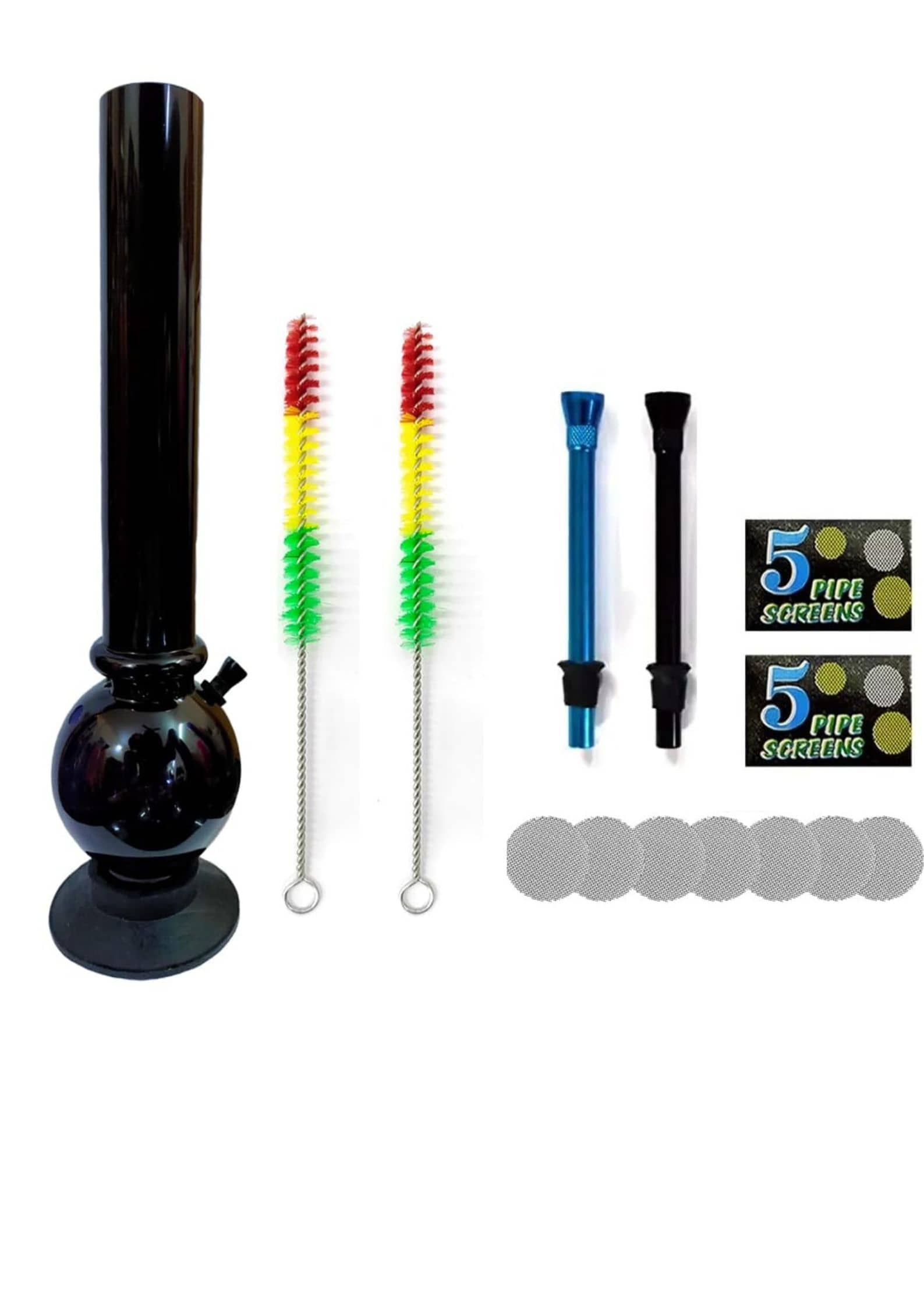 PUFF SMART 16INCH BONG ACRYLIC WATERPIPE COMBO SET (Black)