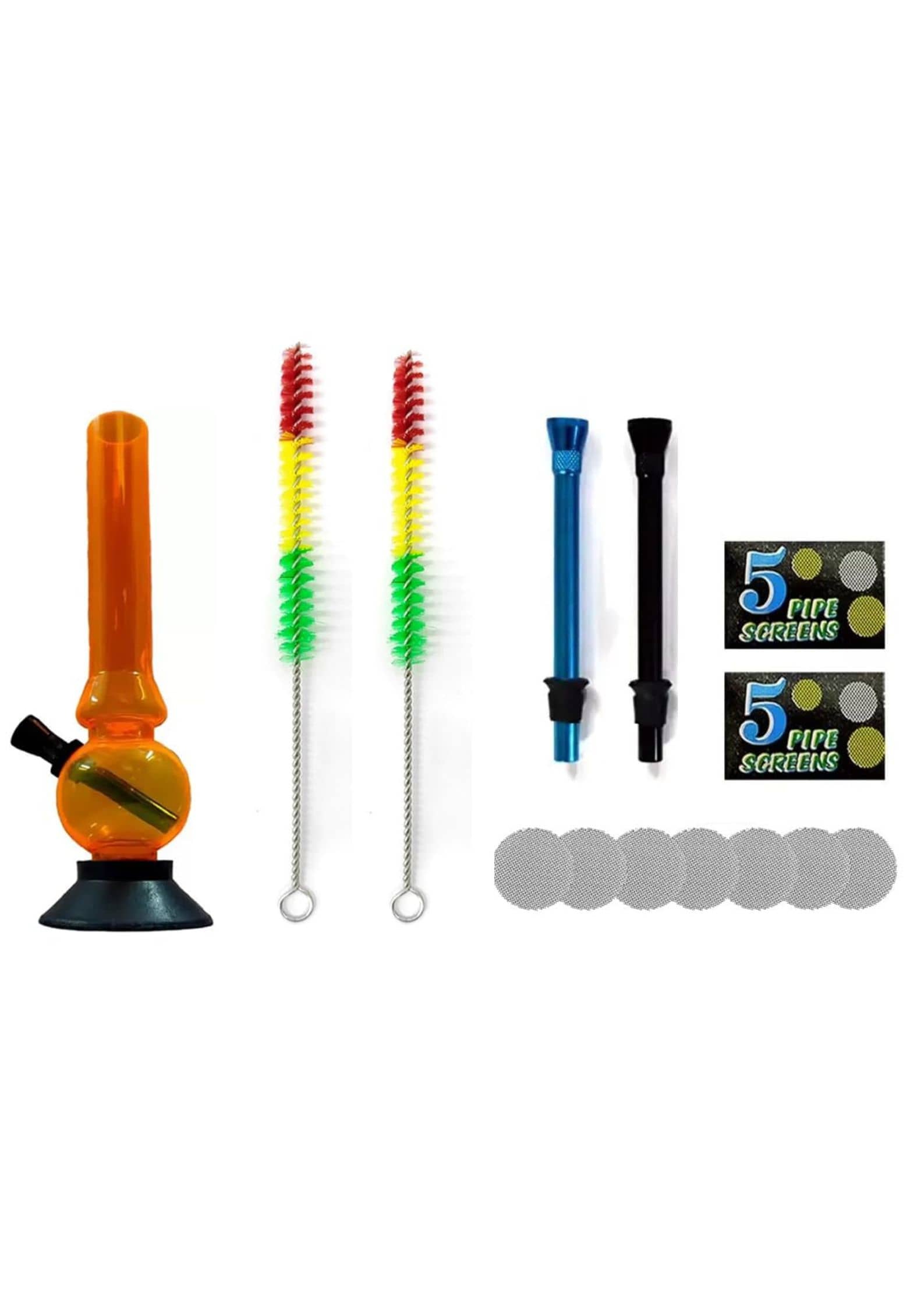 PUFF SMART 8 INCH BONG ACRYLIC WATERPIPE COMBO SET (COLOR-ORANGE)