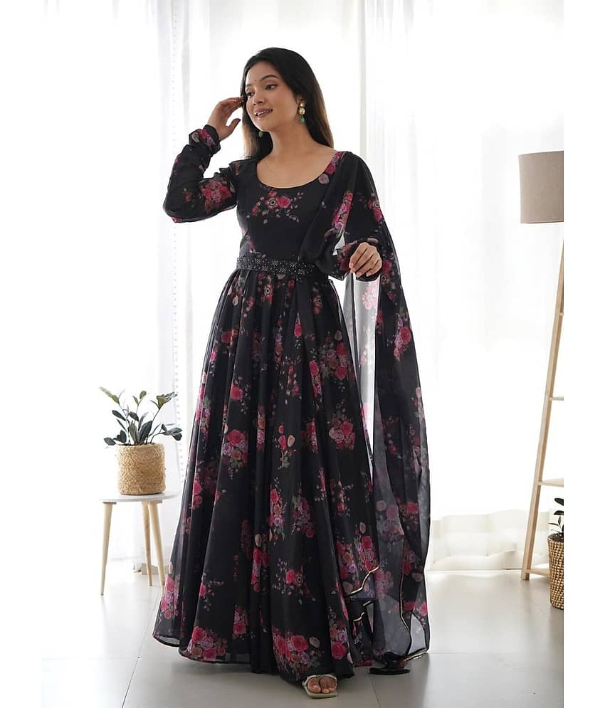 RAIYANI FASHION Purple Flared Cotton Blend Women's Stitched Ethnic Gown ( Pack of 1 ) - Unstitched Fabrics | Buy online on ZillyBuy