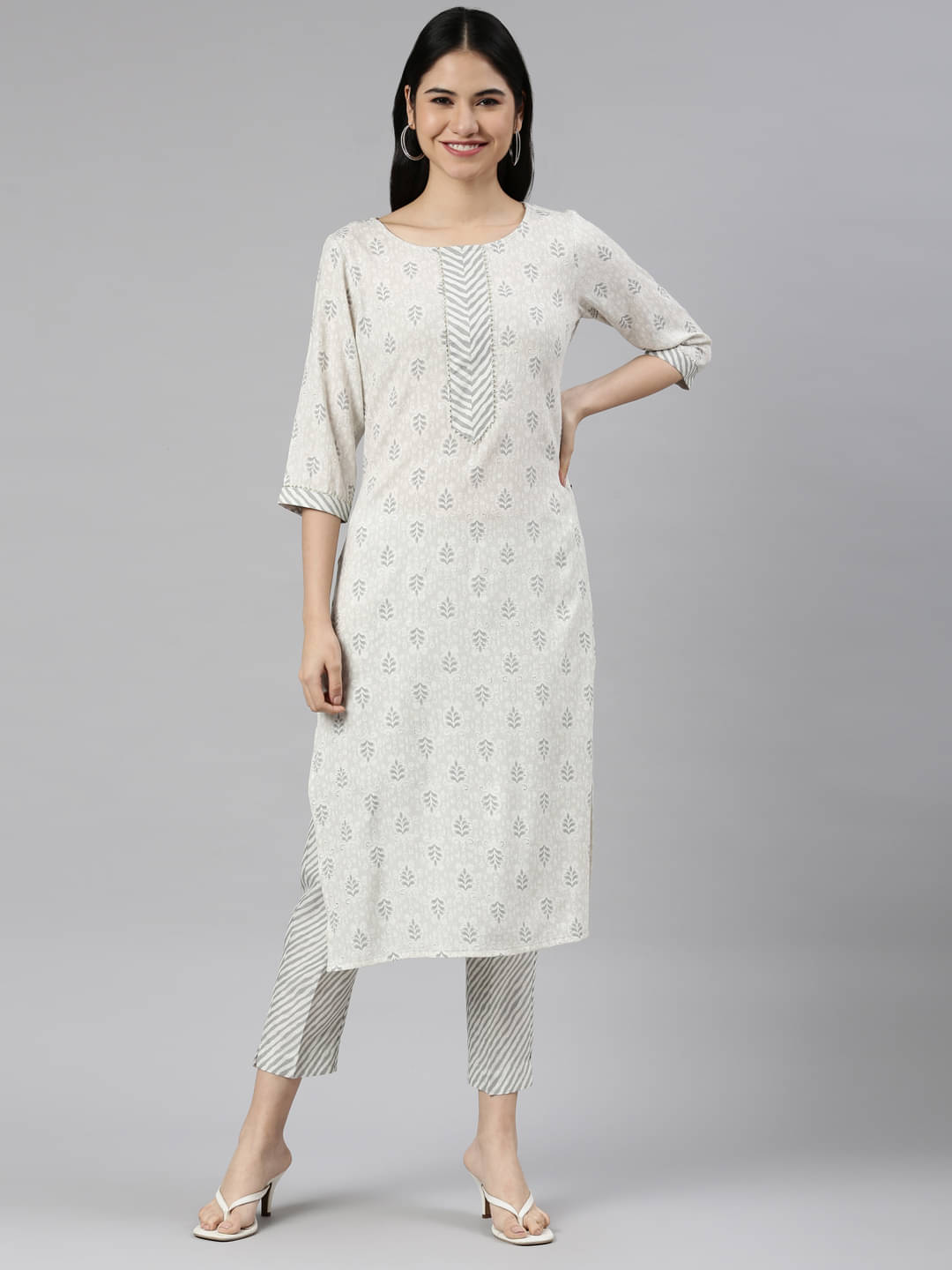     			Samhitas Rayon Printed Kurti With Pants Women's Stitched Salwar Suit - Grey ( Pack of 1 )