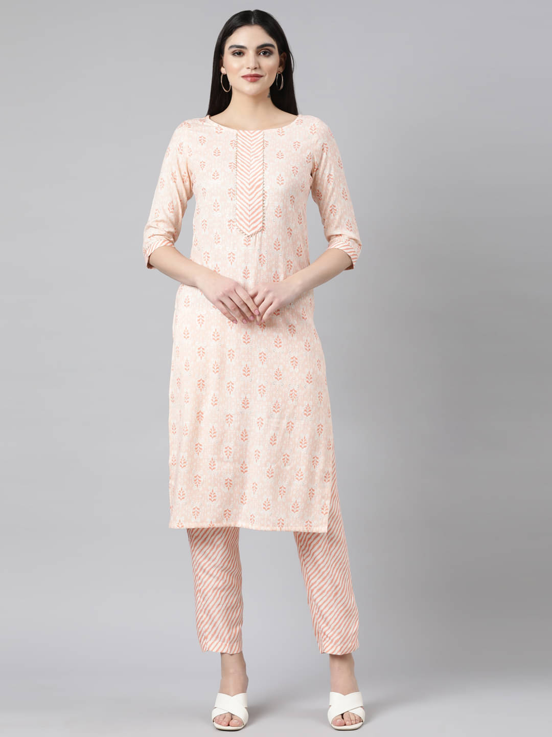 Samhitas Rayon Printed Kurti With Pants Women's Stitched Salwar Suit - Pink ( Pack of 1 ) Samhitas Rayon Printed Kurti With Pants Women's Stitched Salwar Suit - Pink ( Pack of 1 )