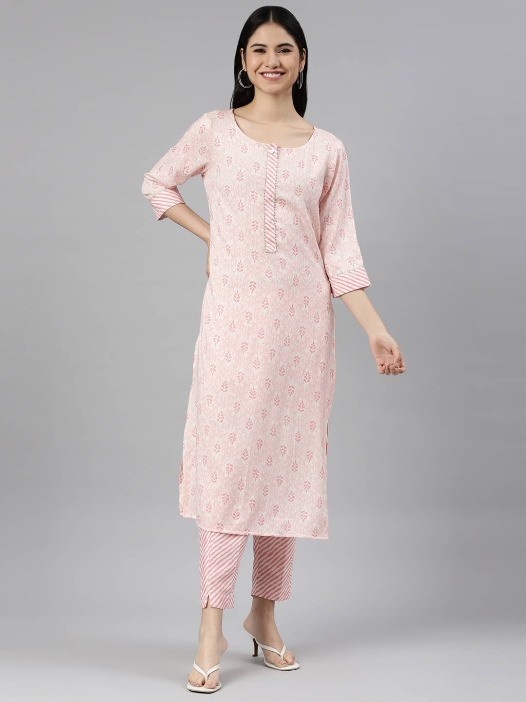 Samhitas Rayon Printed Kurti With Pants Women's Stitched Salwar Suit - Pink ( Pack of 1 )     			Samhitas Rayon Printed Kurti With Pants Women's Stitched Salwar Suit - Pink ( Pack of 1 )