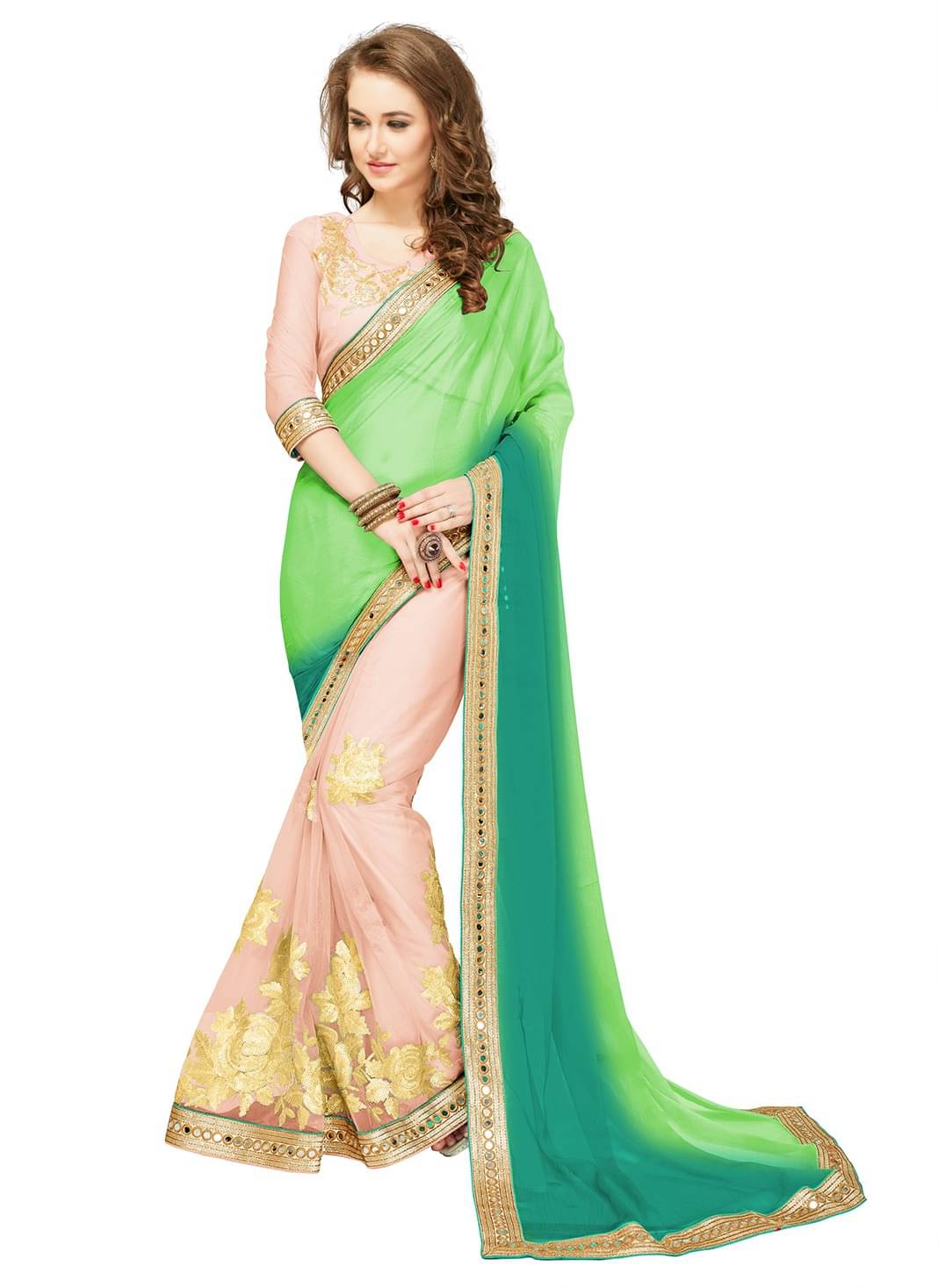     			Sariya Chiffon Embroidered Saree With Unstitched Blouse Piece ( Green )
