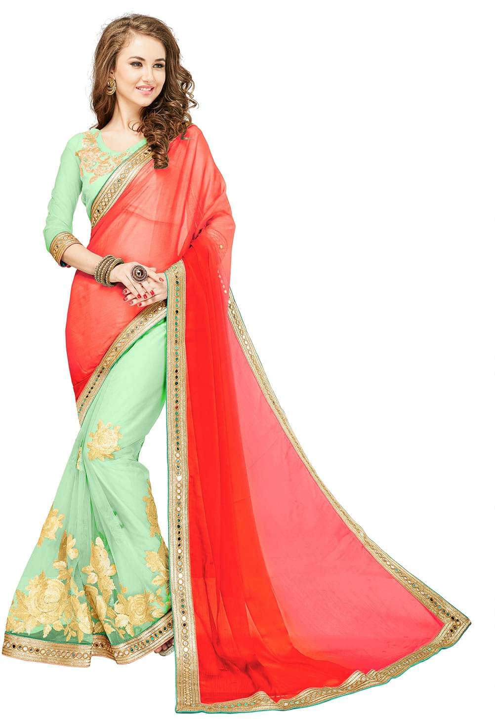     			Sariya Chiffon Embroidered Saree With Unstitched Blouse Piece ( Orange )