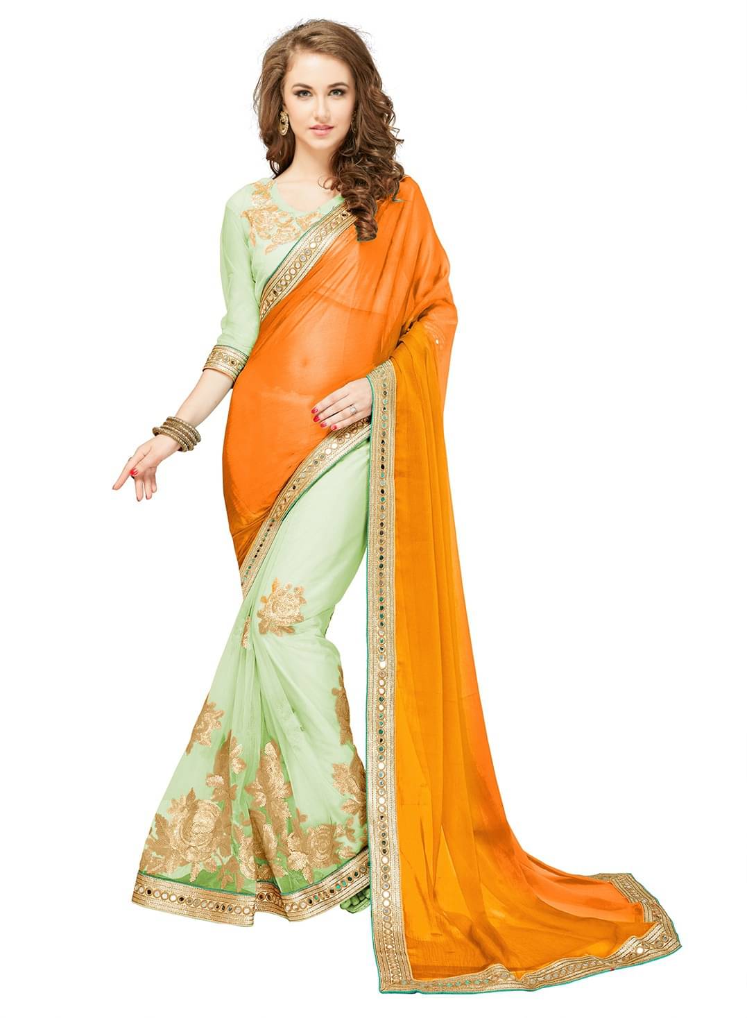     			Sariya Chiffon Embroidered Saree With Unstitched Blouse Piece ( Multicolor )