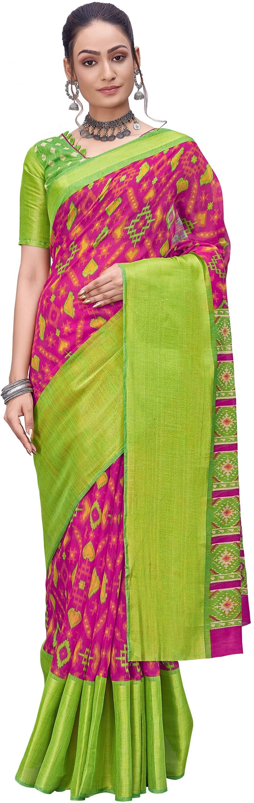 Sariya Cotton Silk Printed Saree With Unstitched Blouse Piece ( Pink ) Sariya Cotton Silk Printed Saree With Unstitched Blouse Piece ( Pink )