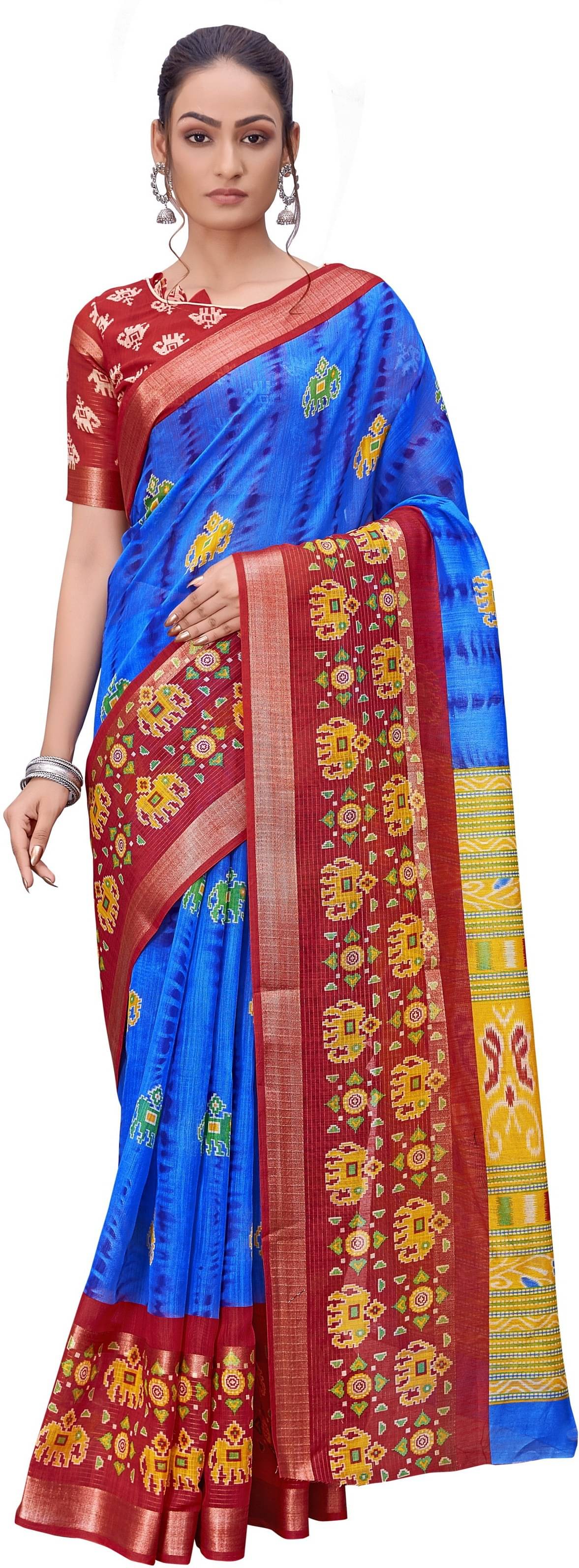     			Sariya Cotton Silk Printed Saree With Unstitched Blouse Piece ( Blue )