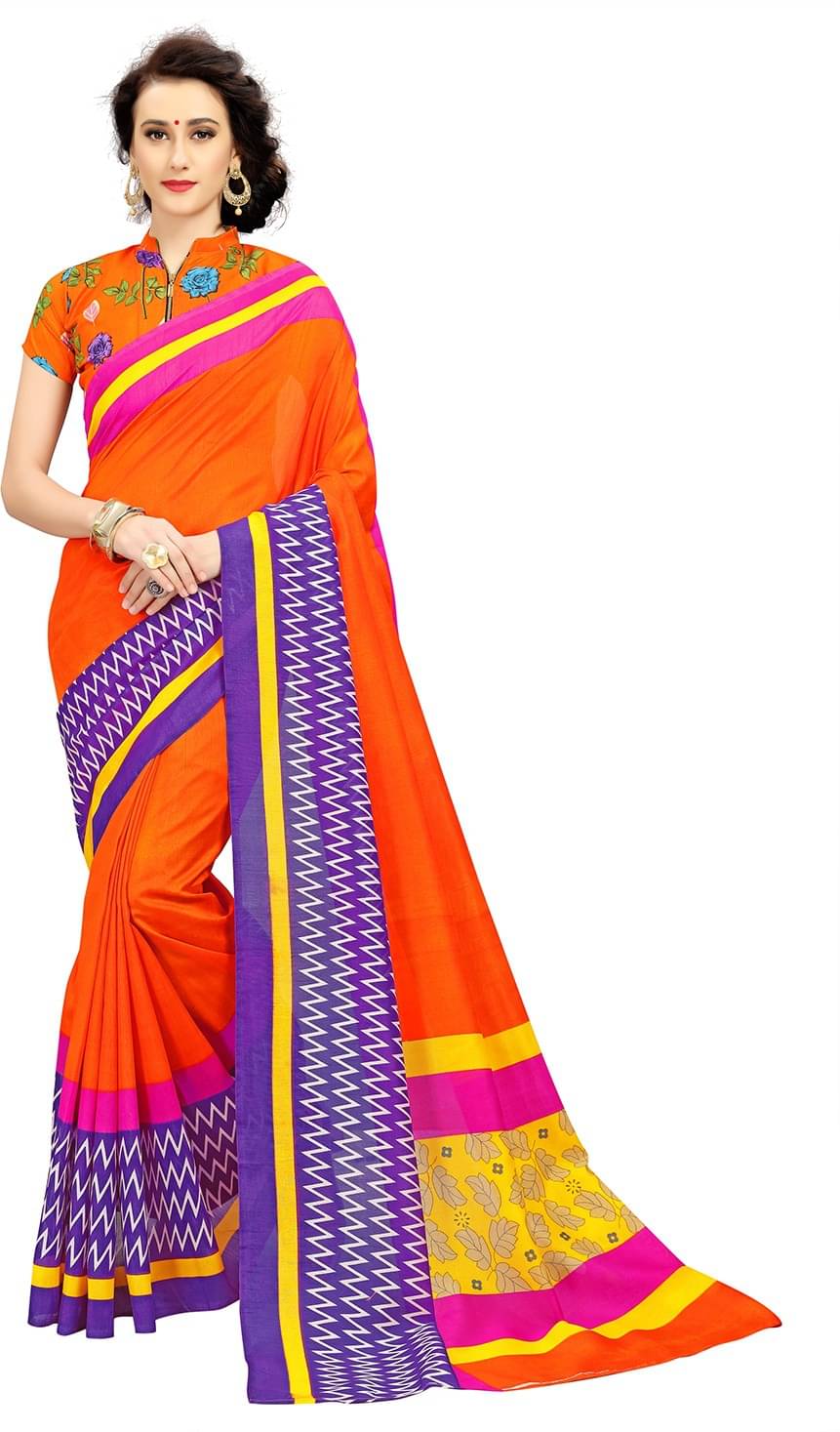 Sariya Cotton Silk Printed Saree With Unstitched Blouse Piece ( Orange ) Sariya Cotton Silk Printed Saree With Unstitched Blouse Piece ( Orange )