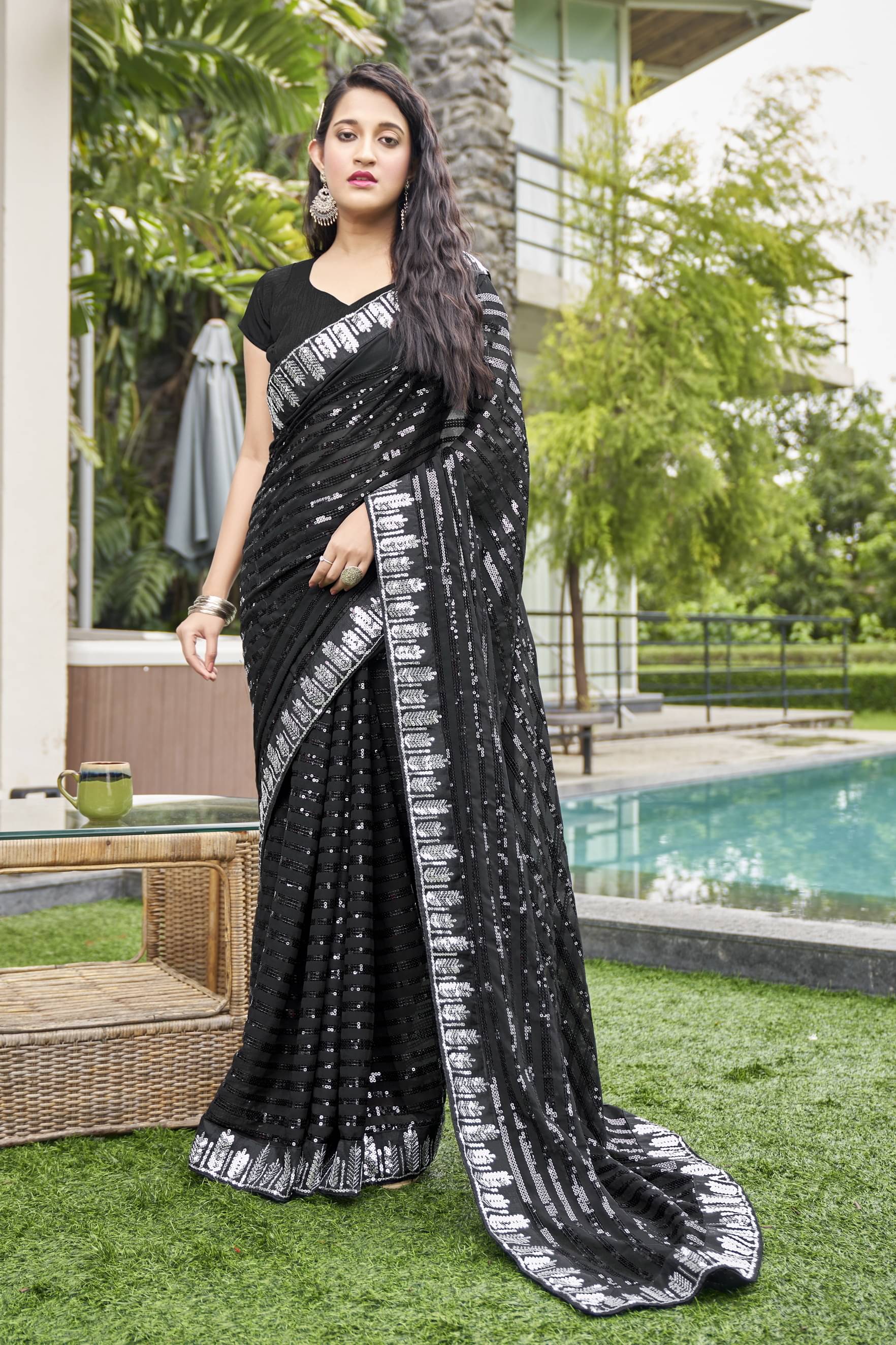 Sariya Georgette Embellished Saree With Unstitched Blouse Piece ( Multicolor2 ) Sariya Georgette Embellished Saree With Unstitched Blouse Piece ( Multicolor2 )