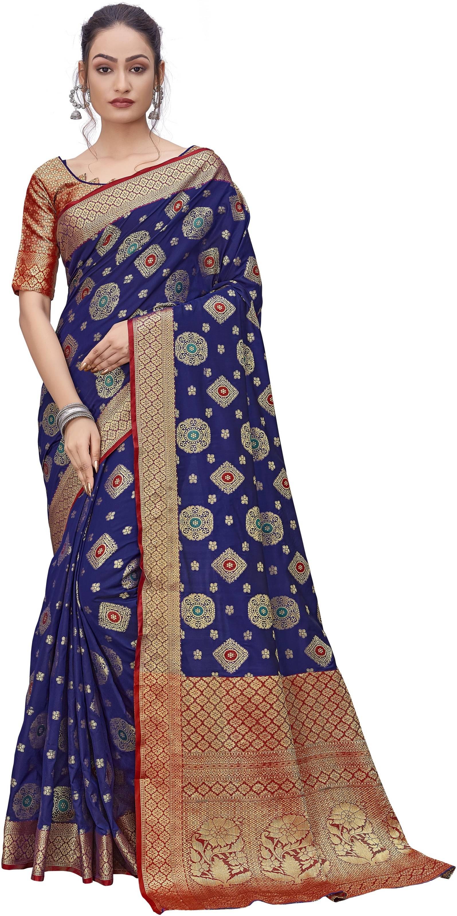 Sariya Jacquard Woven Saree With Unstitched Blouse Piece ( Navy Blue ) Sariya Jacquard Woven Saree With Unstitched Blouse Piece ( Navy Blue )