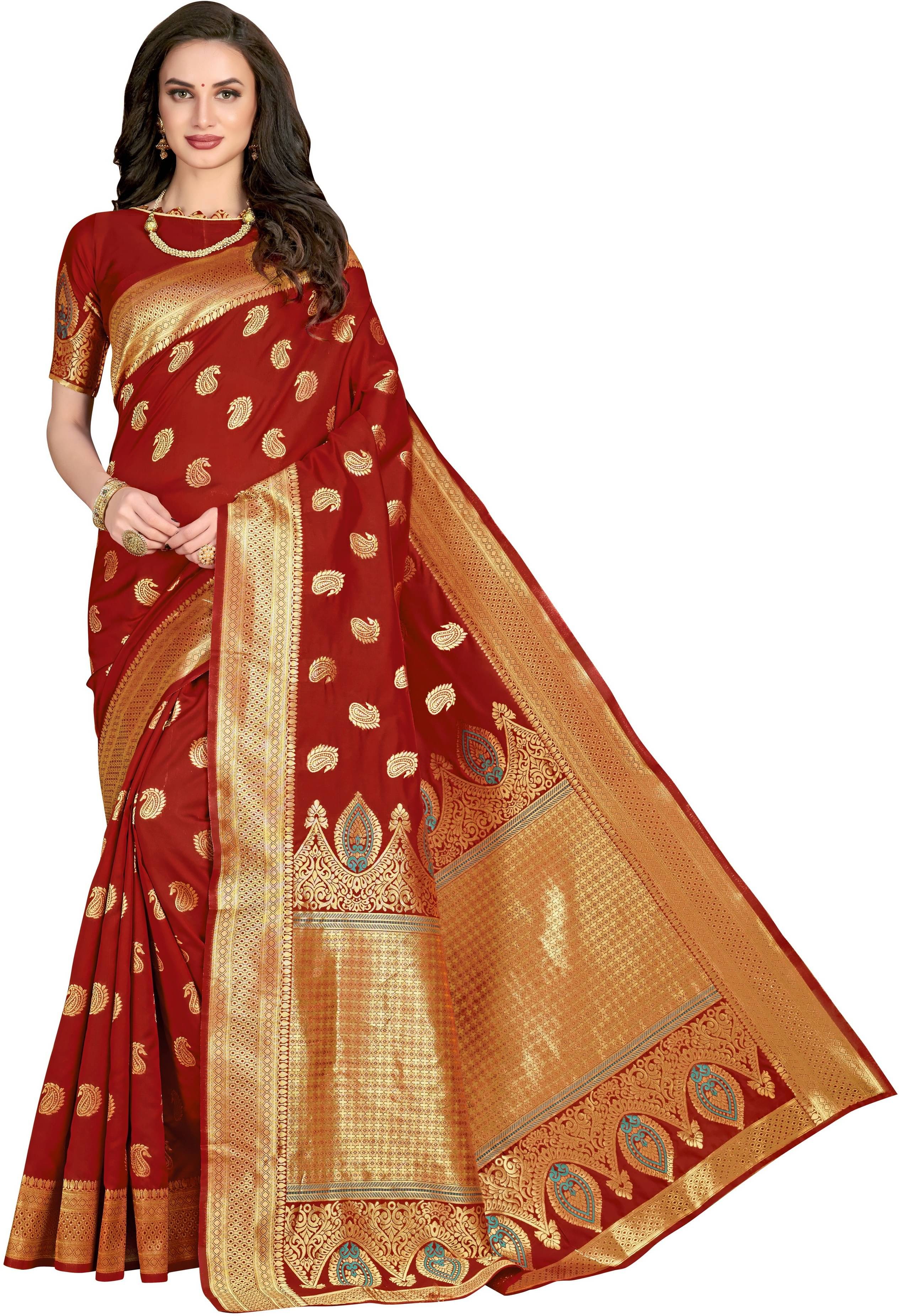 Sariya Jacquard Woven Saree With Unstitched Blouse Piece ( Maroon ) Sariya Jacquard Woven Saree With Unstitched Blouse Piece ( Maroon )