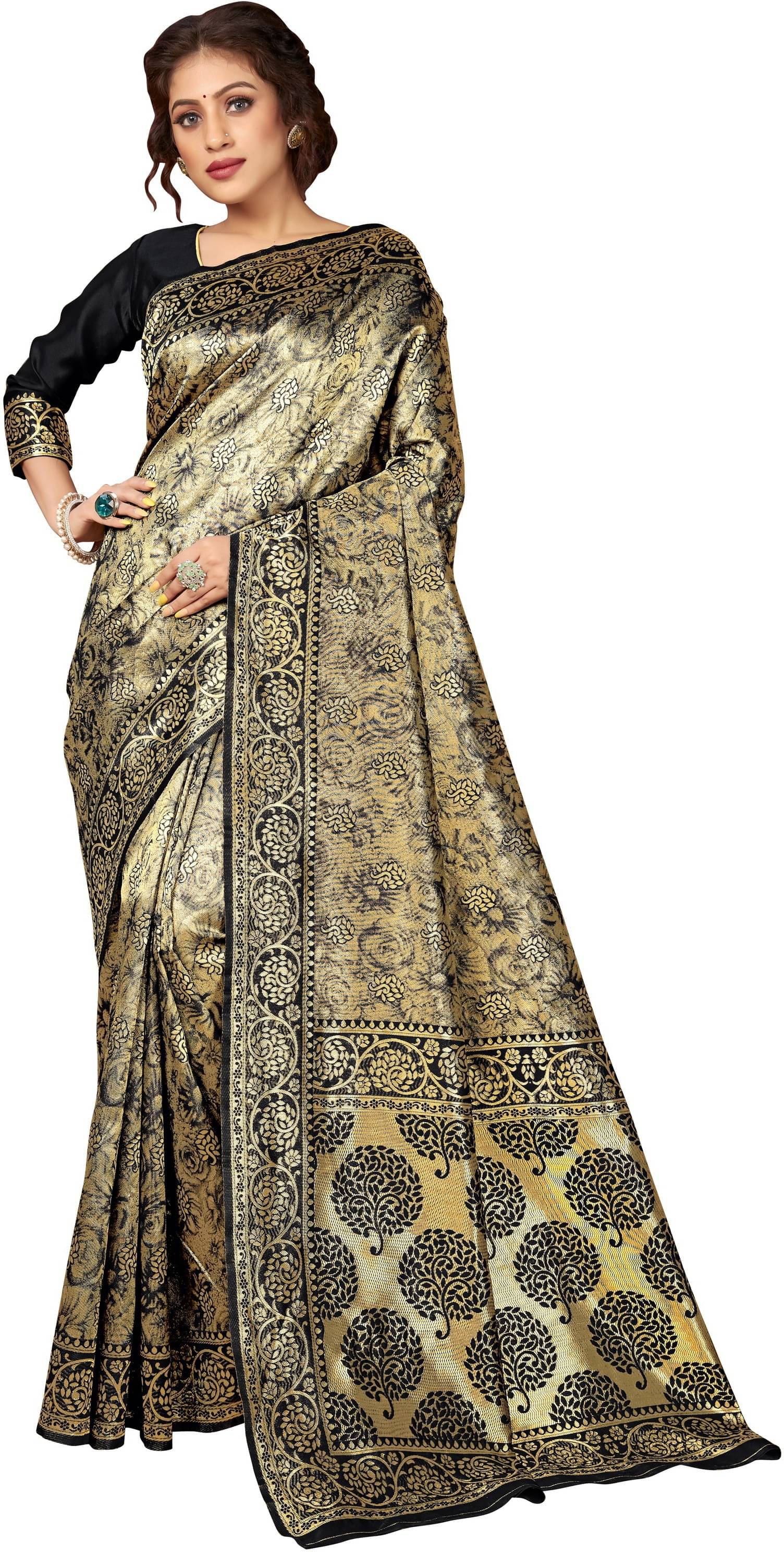 Sariya Jacquard Woven Saree With Unstitched Blouse Piece ( Black ) Sariya Jacquard Woven Saree With Unstitched Blouse Piece ( Black )