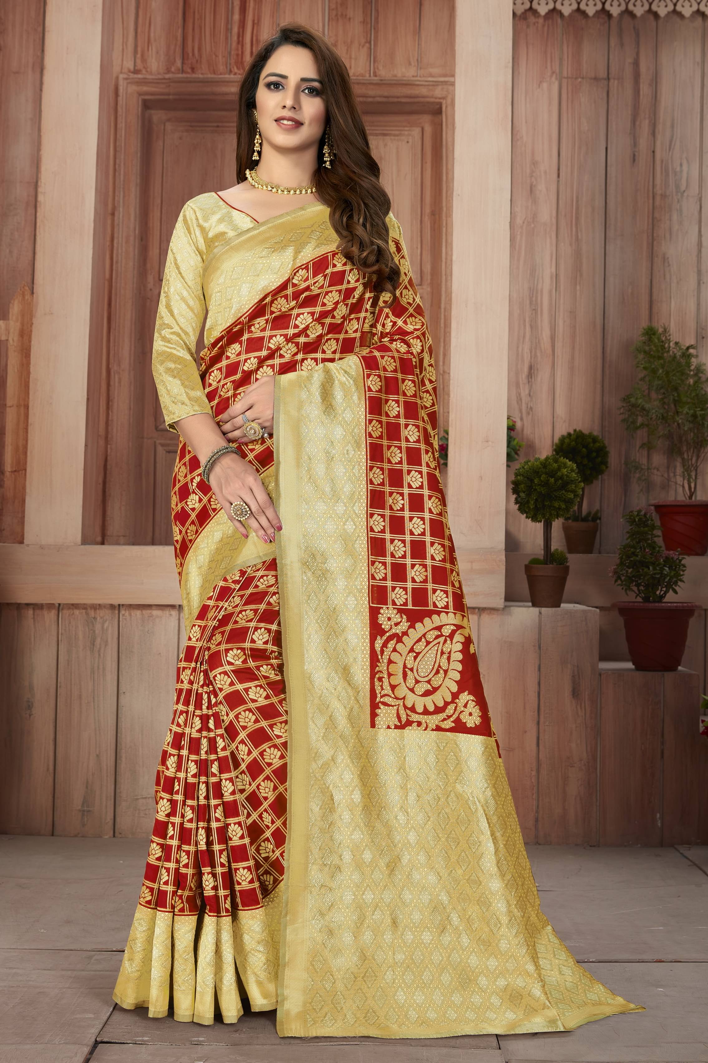    			Sariya Jacquard Woven Saree With Unstitched Blouse Piece ( Maroon )