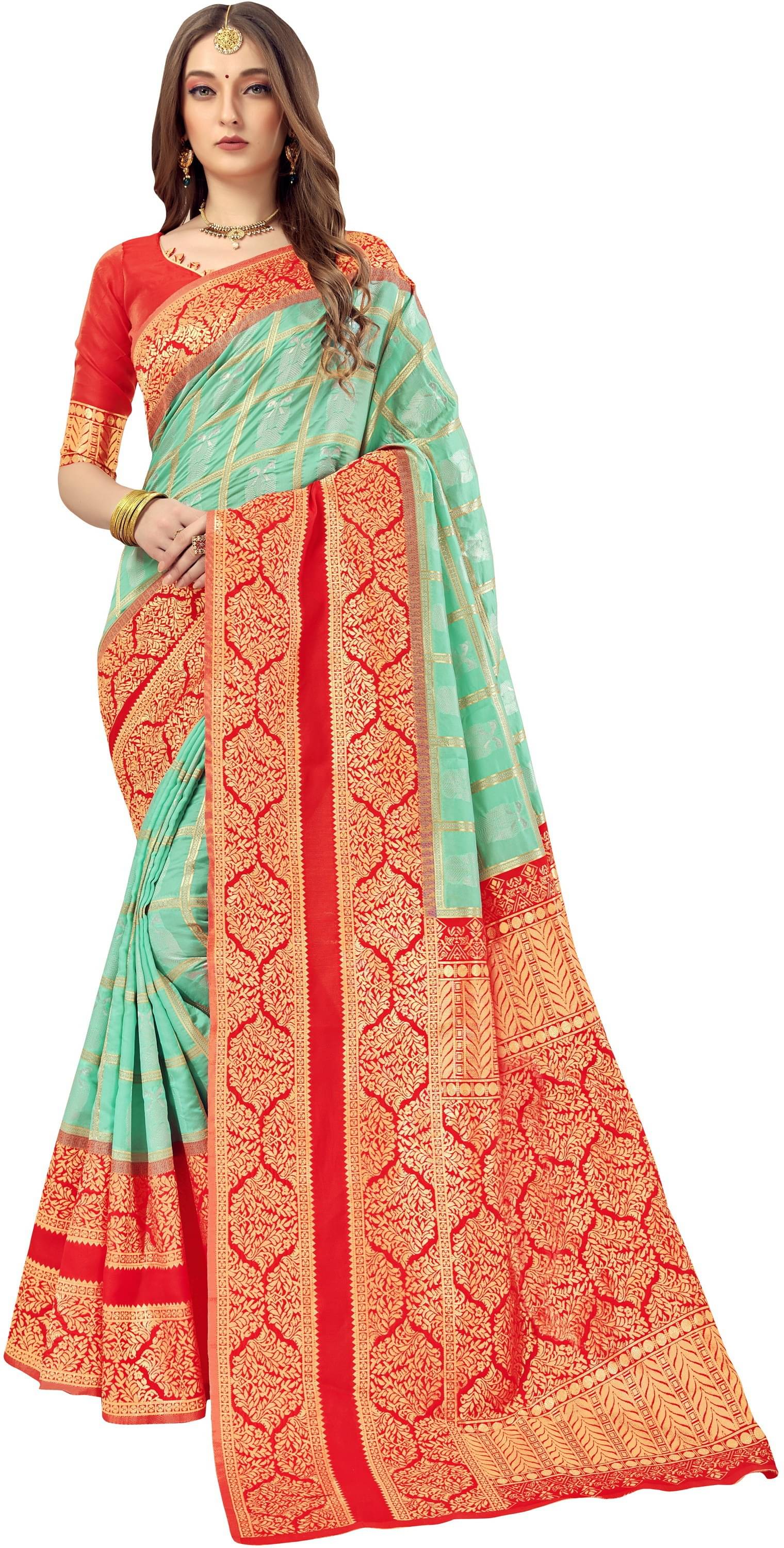 Sariya Jacquard Woven Saree With Unstitched Blouse Piece ( Green ) Sariya Jacquard Woven Saree With Unstitched Blouse Piece ( Green )
