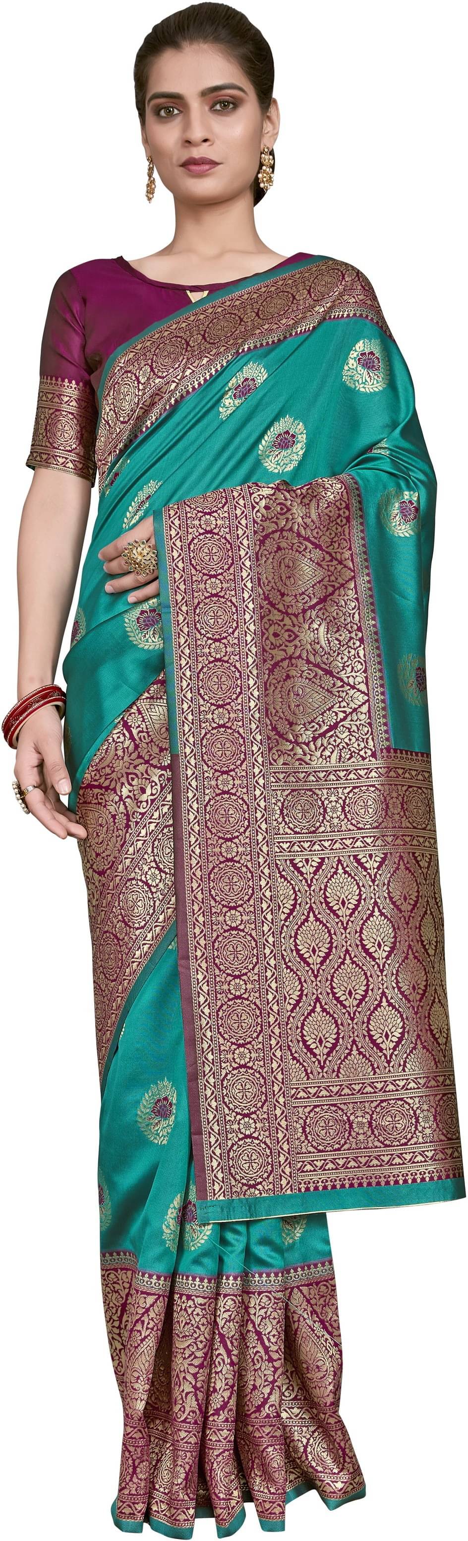     			Sariya Jacquard Woven Saree With Unstitched Blouse Piece ( Rama )
