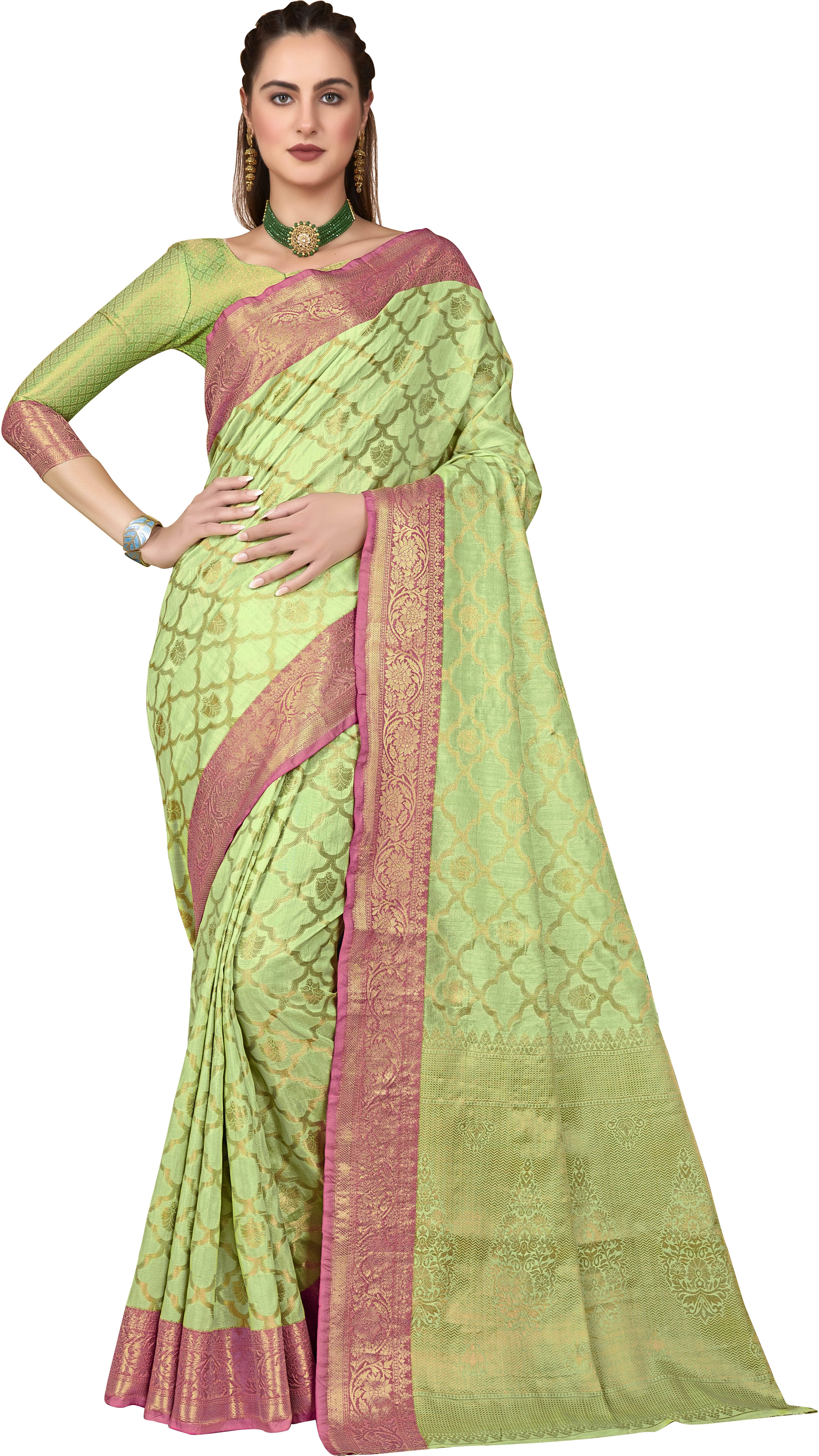 Sariya Jacquard Woven Saree With Unstitched Blouse Piece ( LightGreen ) Sariya Jacquard Woven Saree With Unstitched Blouse Piece ( LightGreen )